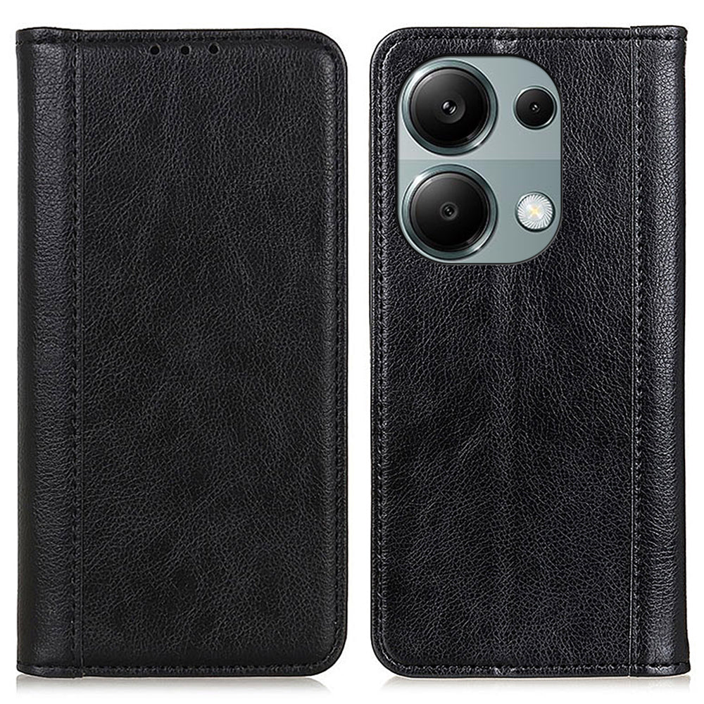 For Xiaomi Redmi Note 13 4G Protective Cover Split Leather Litchi Texture Phone Case - Black