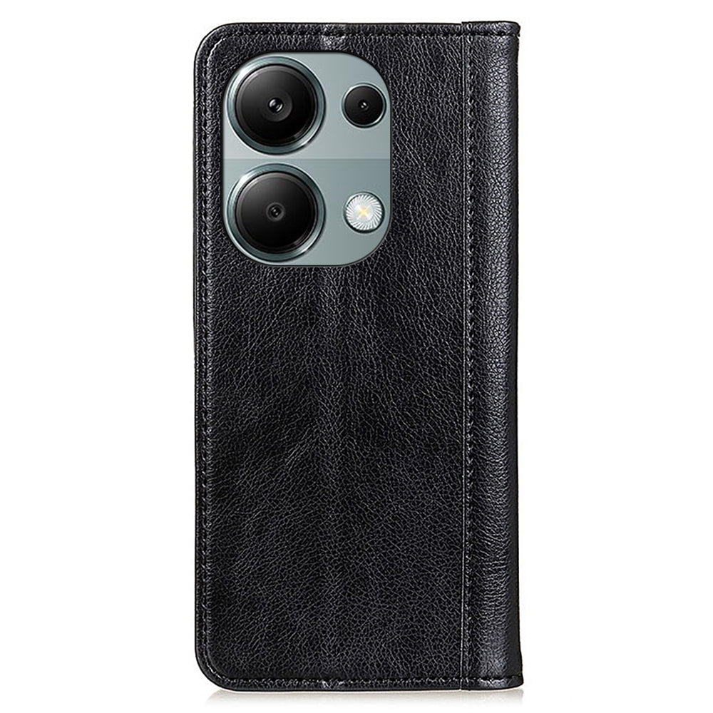 For Xiaomi Redmi Note 13 4G Protective Cover Split Leather Litchi Texture Phone Case - Black