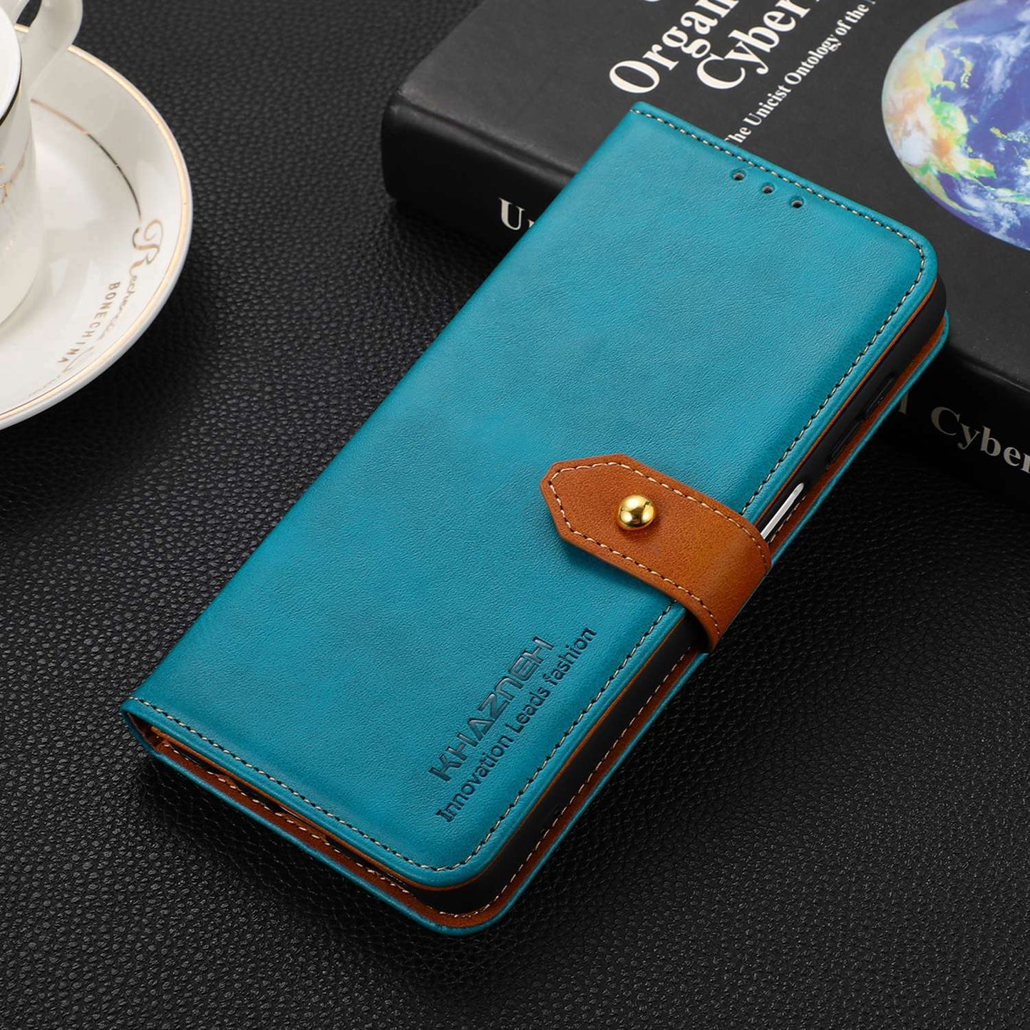 KHAZNEH For Xiaomi Redmi Note 13 4G Leather Case Golden Magnetic Buckle Protective Phone Cover - Blue