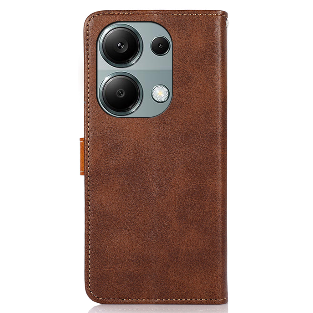 KHAZNEH For Xiaomi Redmi Note 13 4G Leather Case Golden Magnetic Buckle Protective Phone Cover - Brown