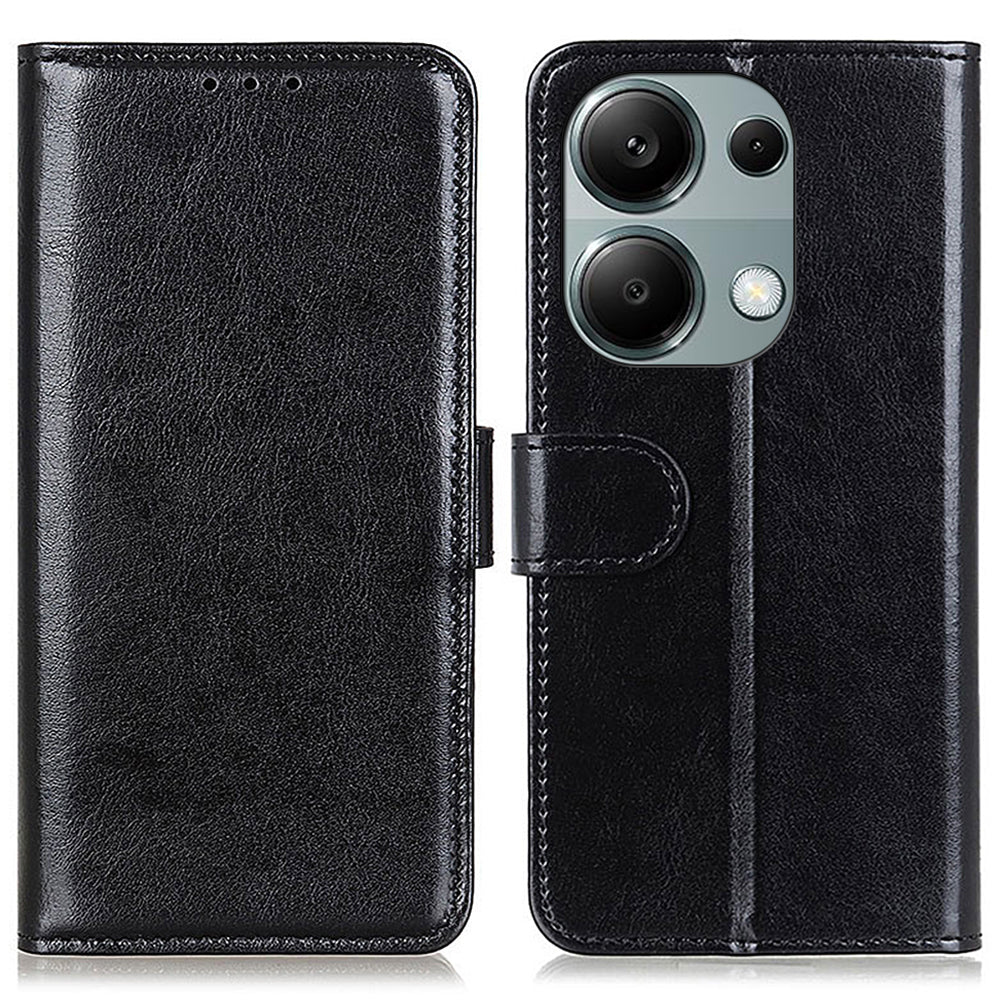 For Xiaomi Redmi Note 13 4G Leather Flip Case Wallet Crazy Horse Texture Phone Cover - Black