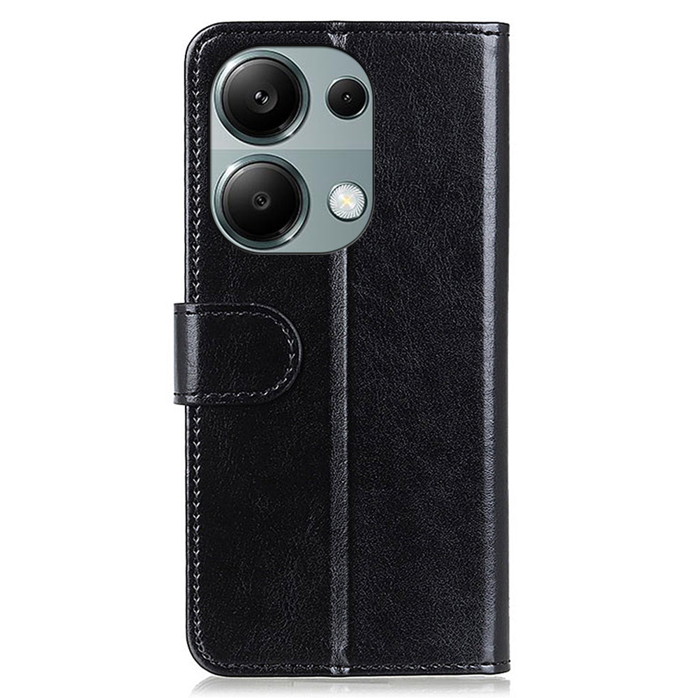 For Xiaomi Redmi Note 13 4G Leather Flip Case Wallet Crazy Horse Texture Phone Cover - Black