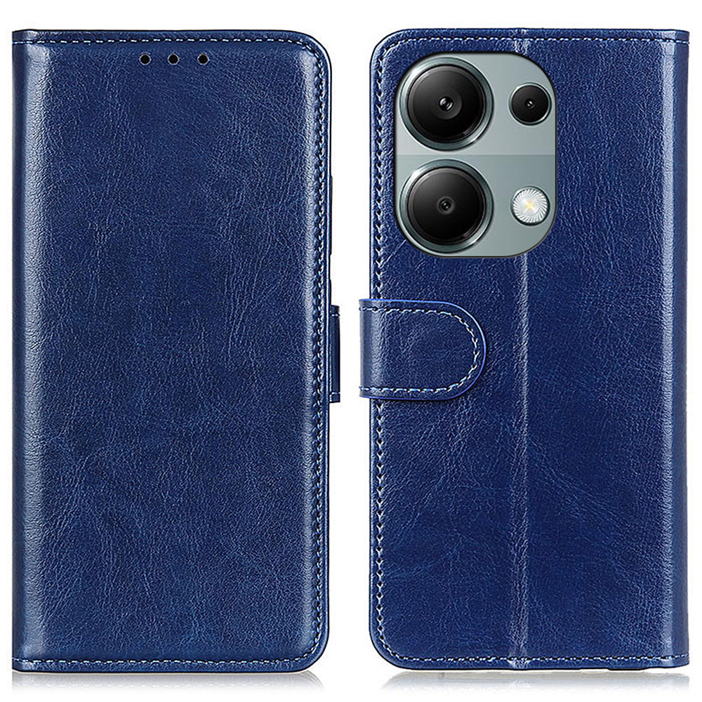 For Xiaomi Redmi Note 13 4G Leather Flip Case Wallet Crazy Horse Texture Phone Cover - Blue