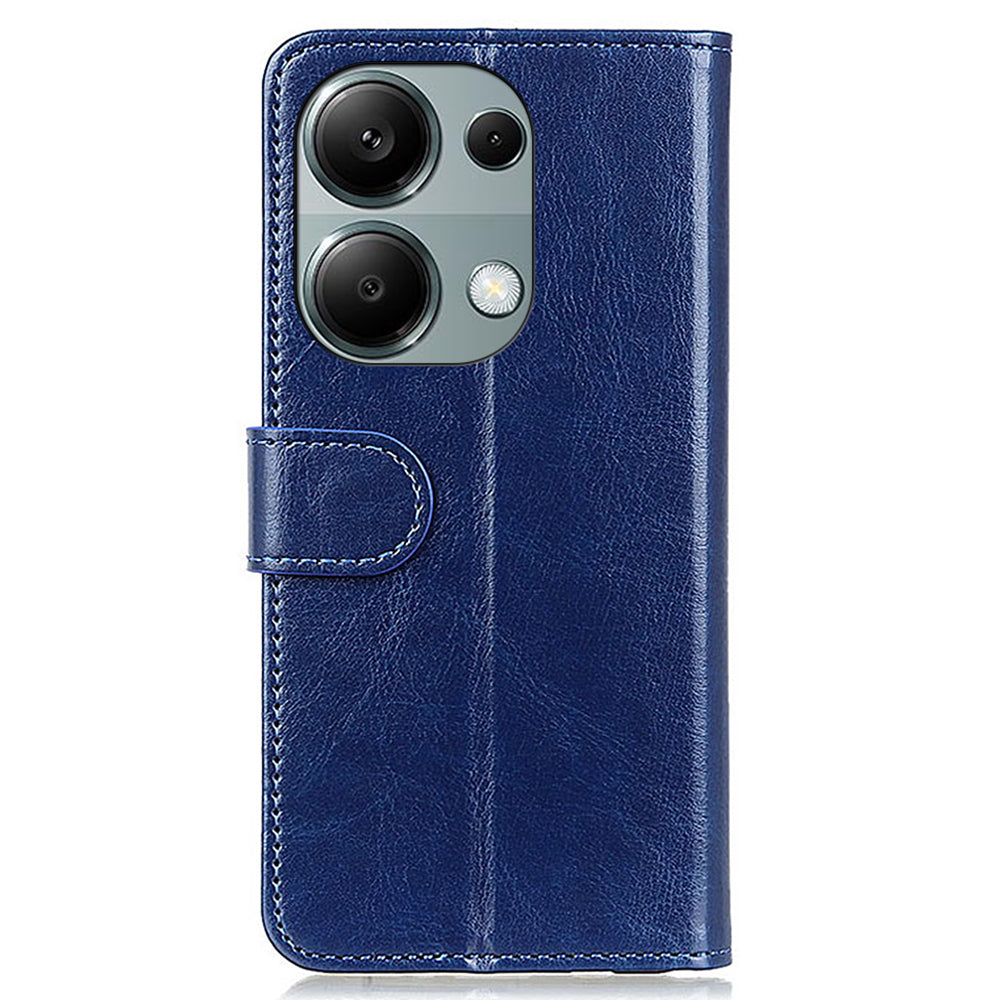 For Xiaomi Redmi Note 13 4G Leather Flip Case Wallet Crazy Horse Texture Phone Cover - Blue
