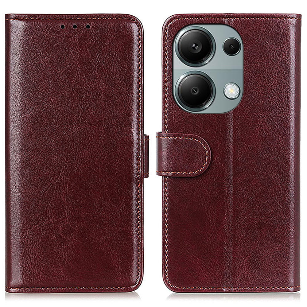 For Xiaomi Redmi Note 13 4G Leather Flip Case Wallet Crazy Horse Texture Phone Cover - Brown