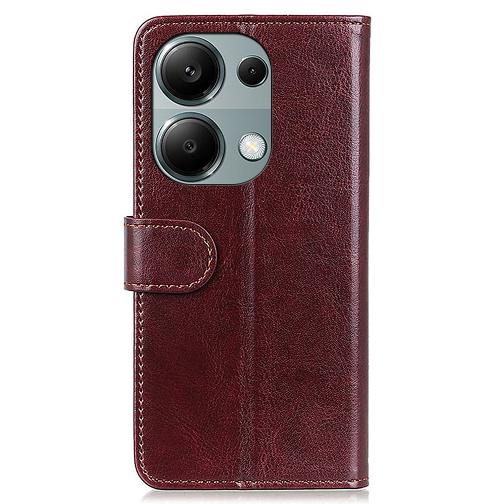 For Xiaomi Redmi Note 13 4G Leather Flip Case Wallet Crazy Horse Texture Phone Cover - Brown