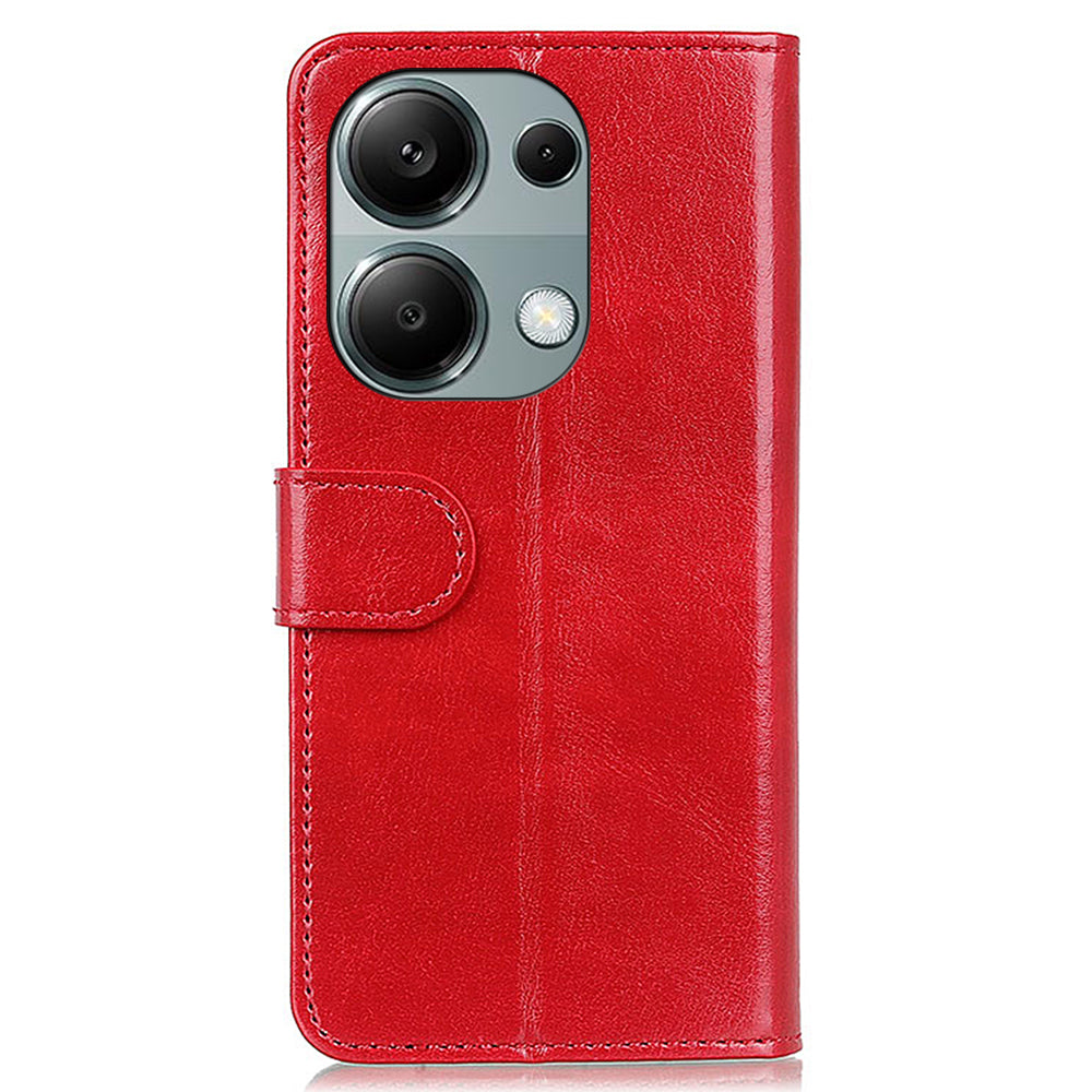 For Xiaomi Redmi Note 13 4G Leather Flip Case Wallet Crazy Horse Texture Phone Cover - Red