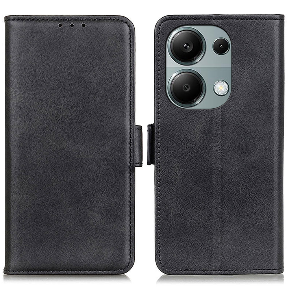 For Xiaomi Redmi Note 13 4G Leather Case Stand Magnetic Closure Flip Cover - Black