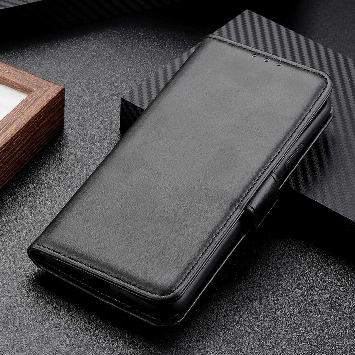 For Xiaomi Redmi Note 13 4G Leather Case Stand Magnetic Closure Flip Cover - Black