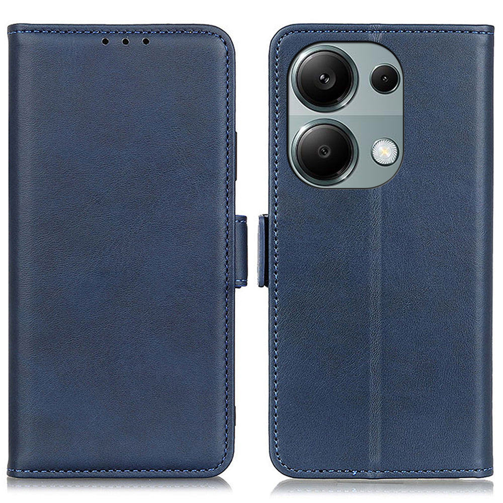 For Xiaomi Redmi Note 13 4G Leather Case Stand Magnetic Closure Flip Cover - Blue