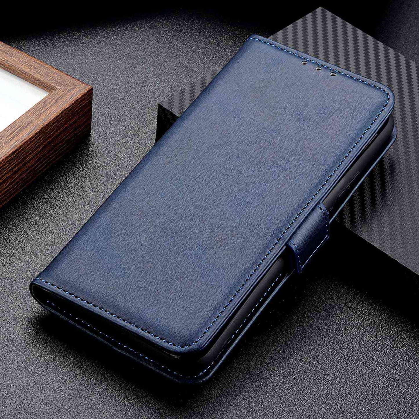 For Xiaomi Redmi Note 13 4G Leather Case Stand Magnetic Closure Flip Cover - Blue