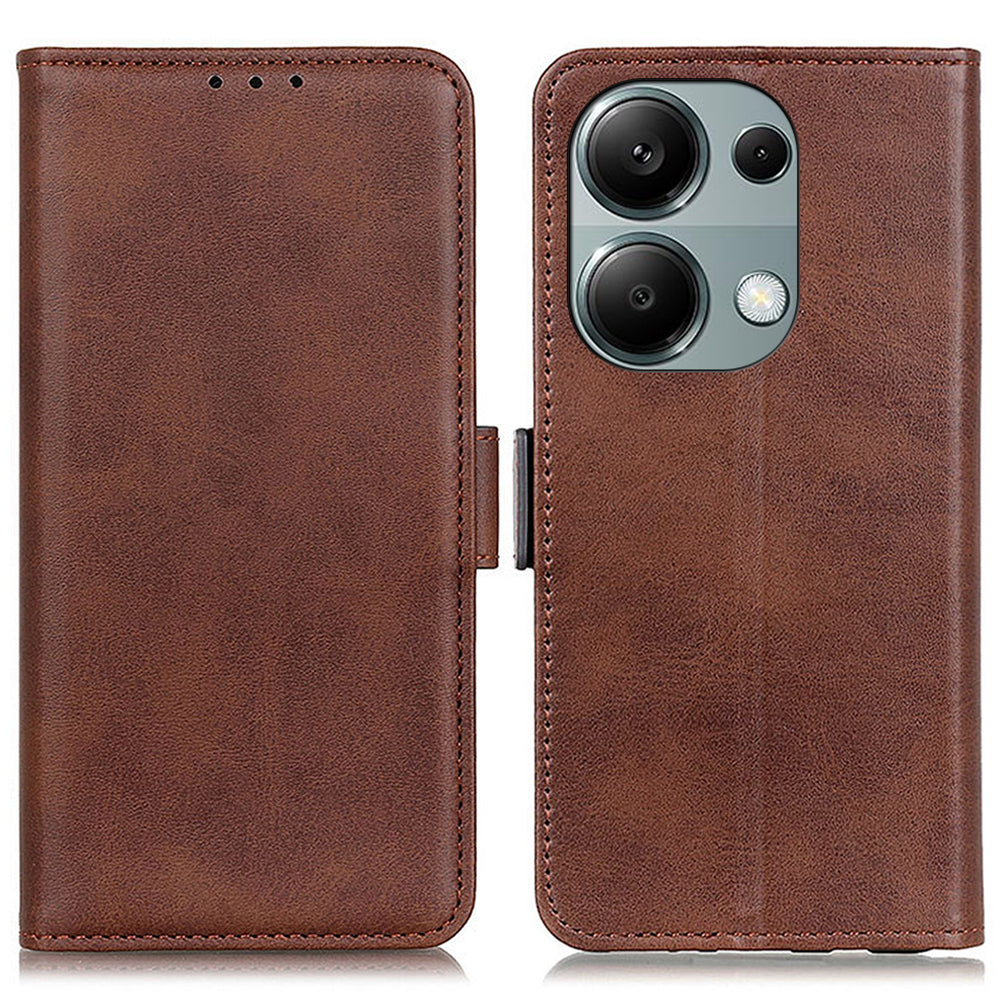 For Xiaomi Redmi Note 13 4G Leather Case Stand Magnetic Closure Flip Cover - Brown
