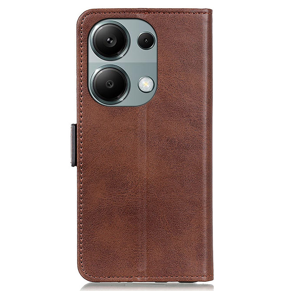 For Xiaomi Redmi Note 13 4G Leather Case Stand Magnetic Closure Flip Cover - Brown