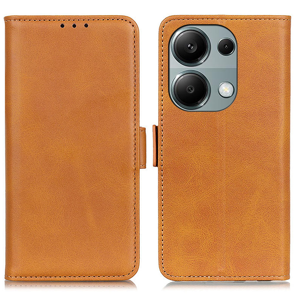 For Xiaomi Redmi Note 13 4G Leather Case Stand Magnetic Closure Flip Cover - Yellow