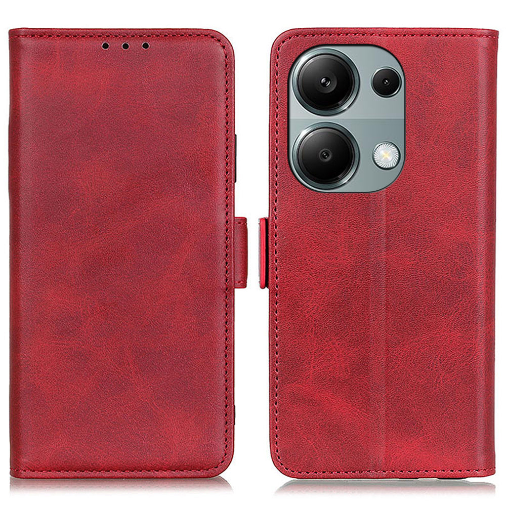 For Xiaomi Redmi Note 13 4G Leather Case Stand Magnetic Closure Flip Cover - Red