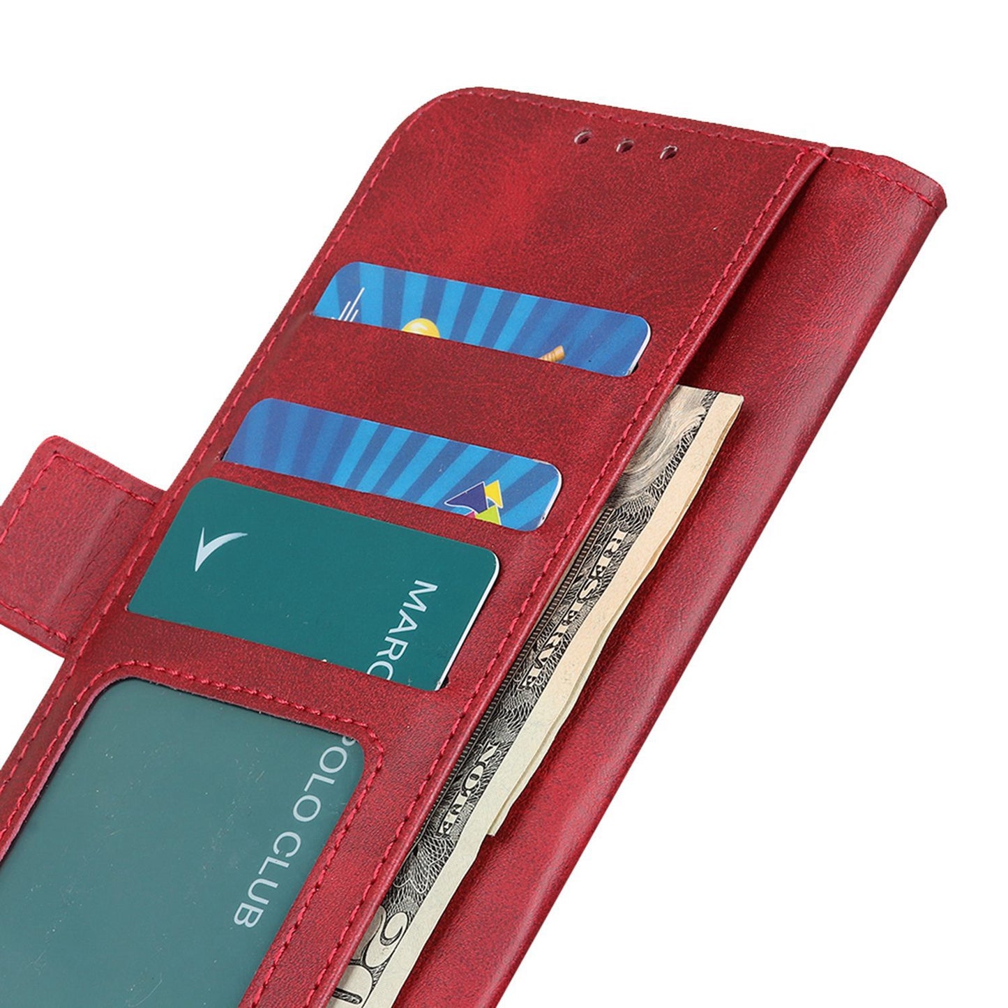 For Xiaomi Redmi Note 13 4G Leather Case Stand Magnetic Closure Flip Cover - Red