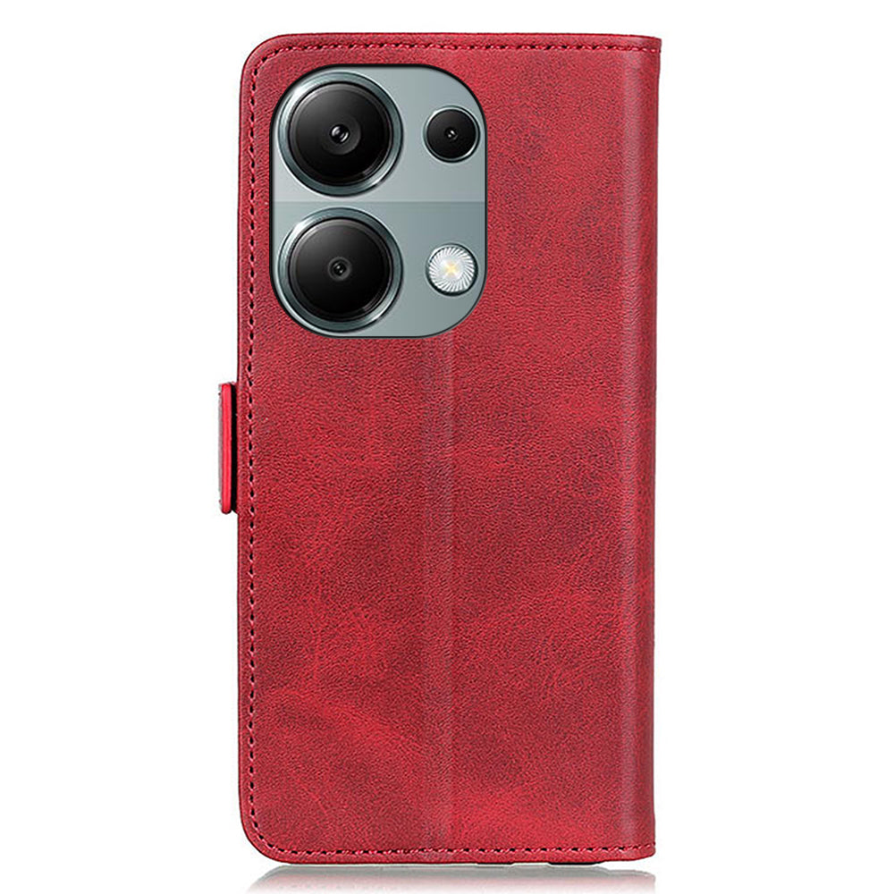 For Xiaomi Redmi Note 13 4G Leather Case Stand Magnetic Closure Flip Cover - Red