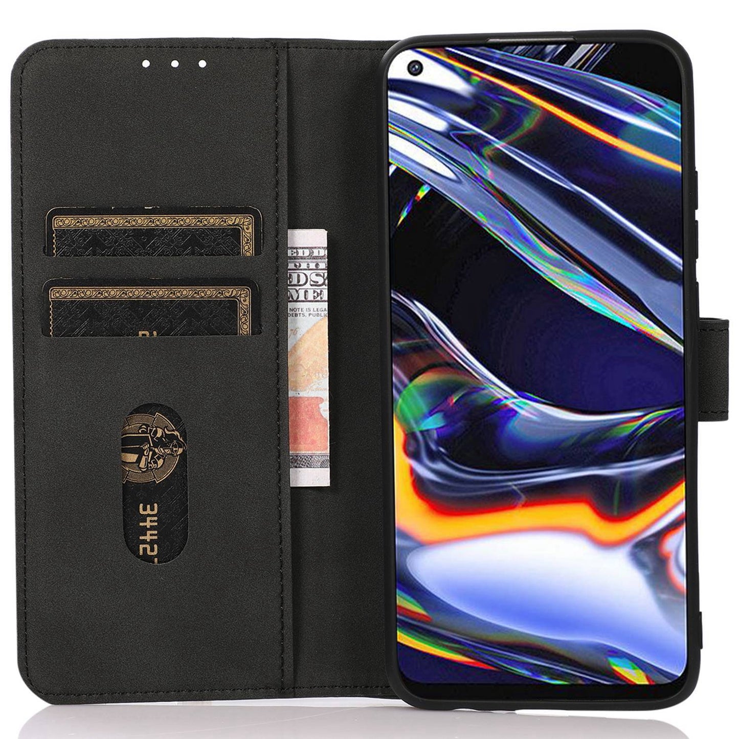 KHAZNEH For Xiaomi Redmi Note 13 4G Leather Case with TPU Shockproof Shell Wallet Phone Cover - Black