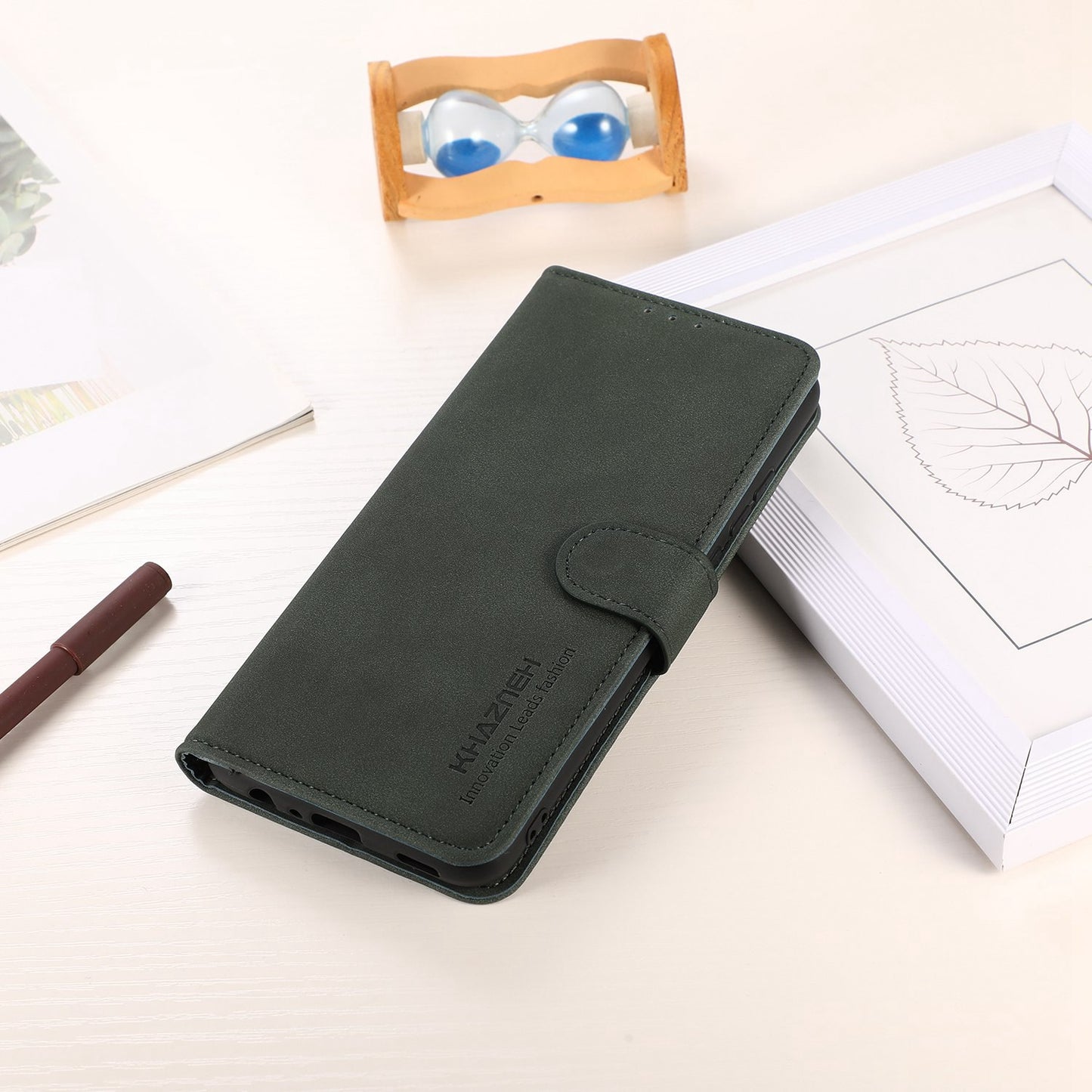 KHAZNEH For Xiaomi Redmi Note 13 4G Leather Case with TPU Shockproof Shell Wallet Phone Cover - Green