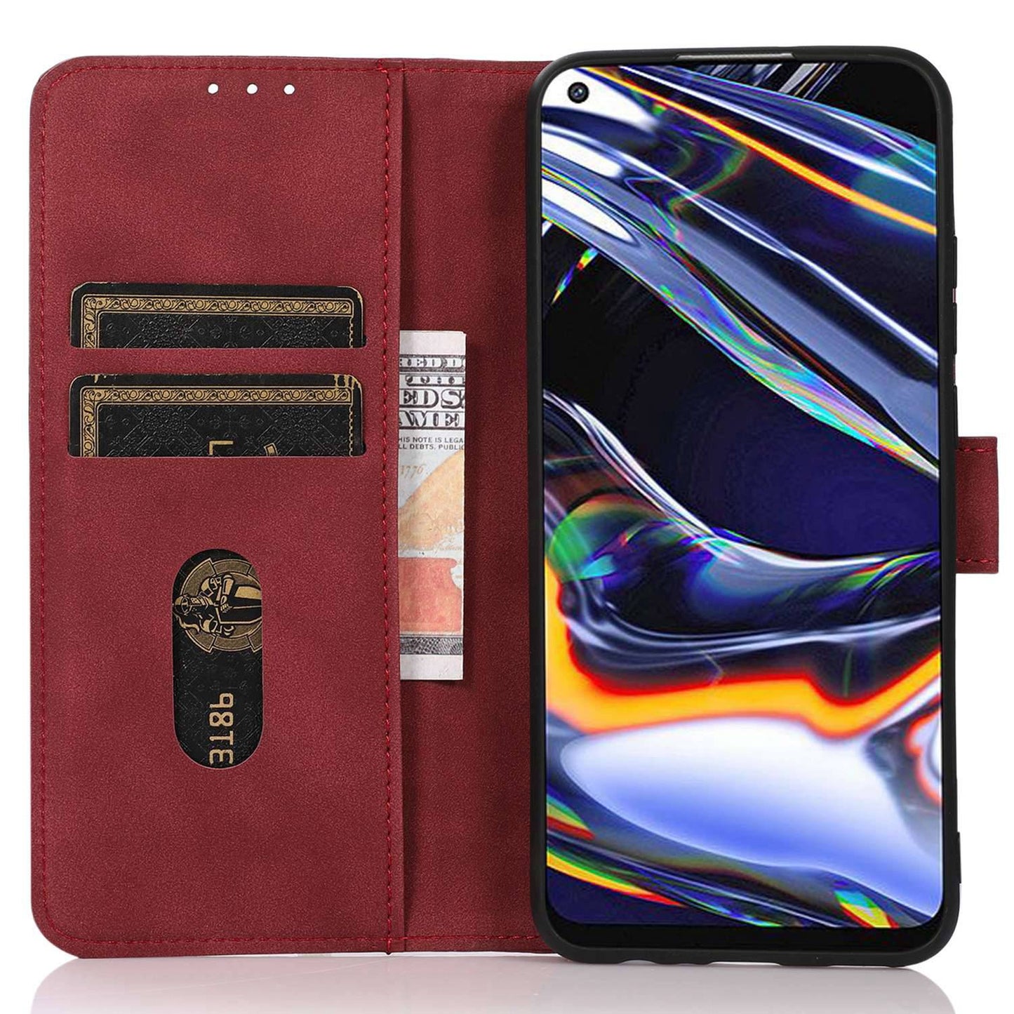 KHAZNEH For Xiaomi Redmi Note 13 4G Leather Case with TPU Shockproof Shell Wallet Phone Cover - Red