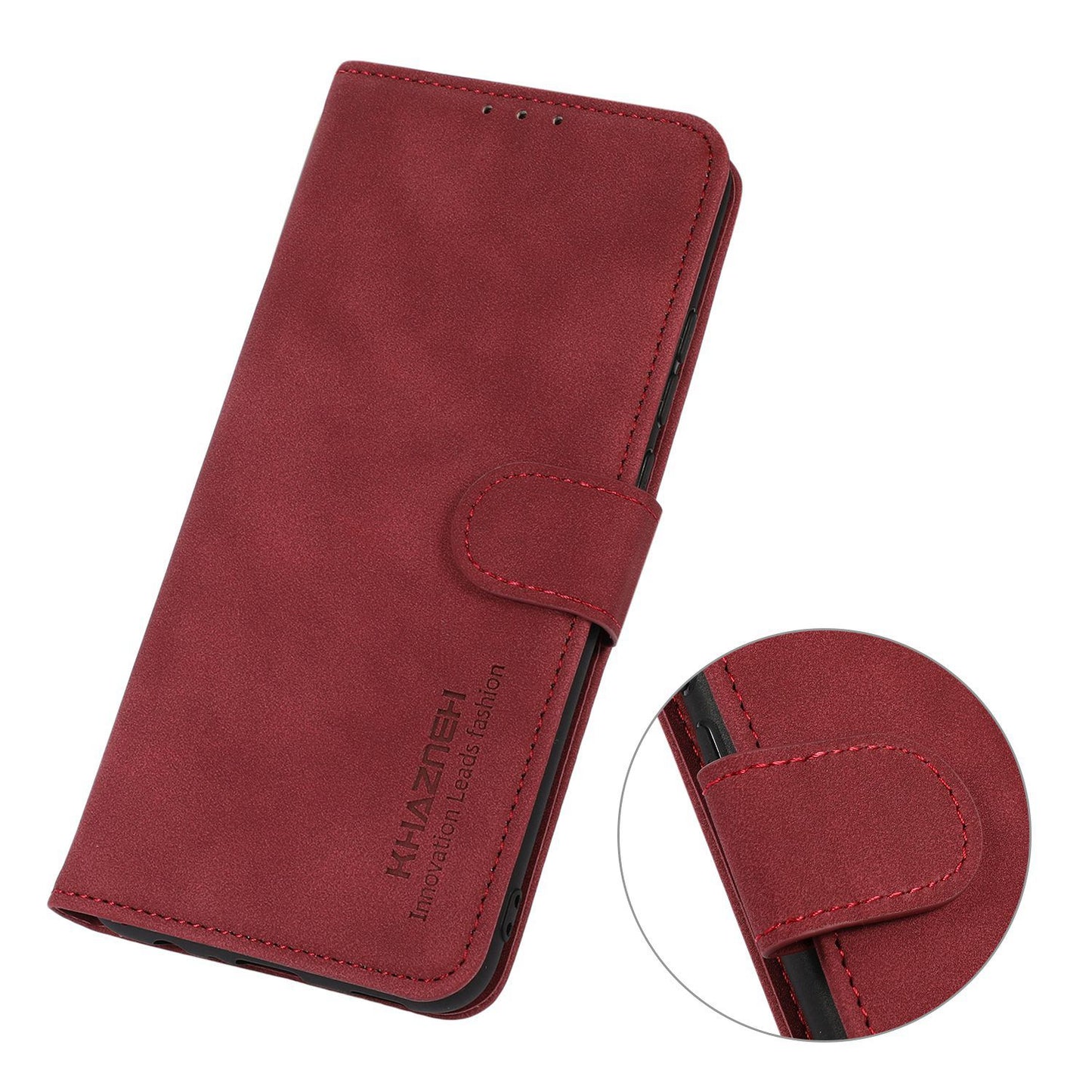 KHAZNEH For Xiaomi Redmi Note 13 4G Leather Case with TPU Shockproof Shell Wallet Phone Cover - Red