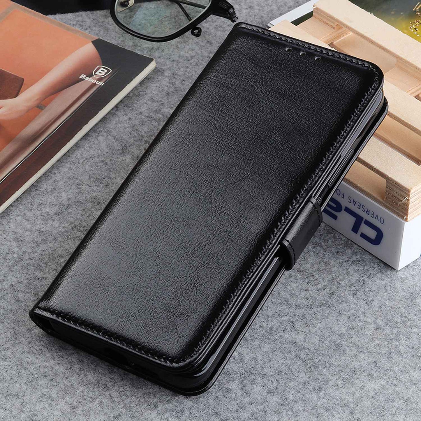 For Xiaomi Redmi Note 13 Pro 4G / Poco M6 Pro 4G Case Crazy Horse Texture Leather Phone Cover Wallet - Black