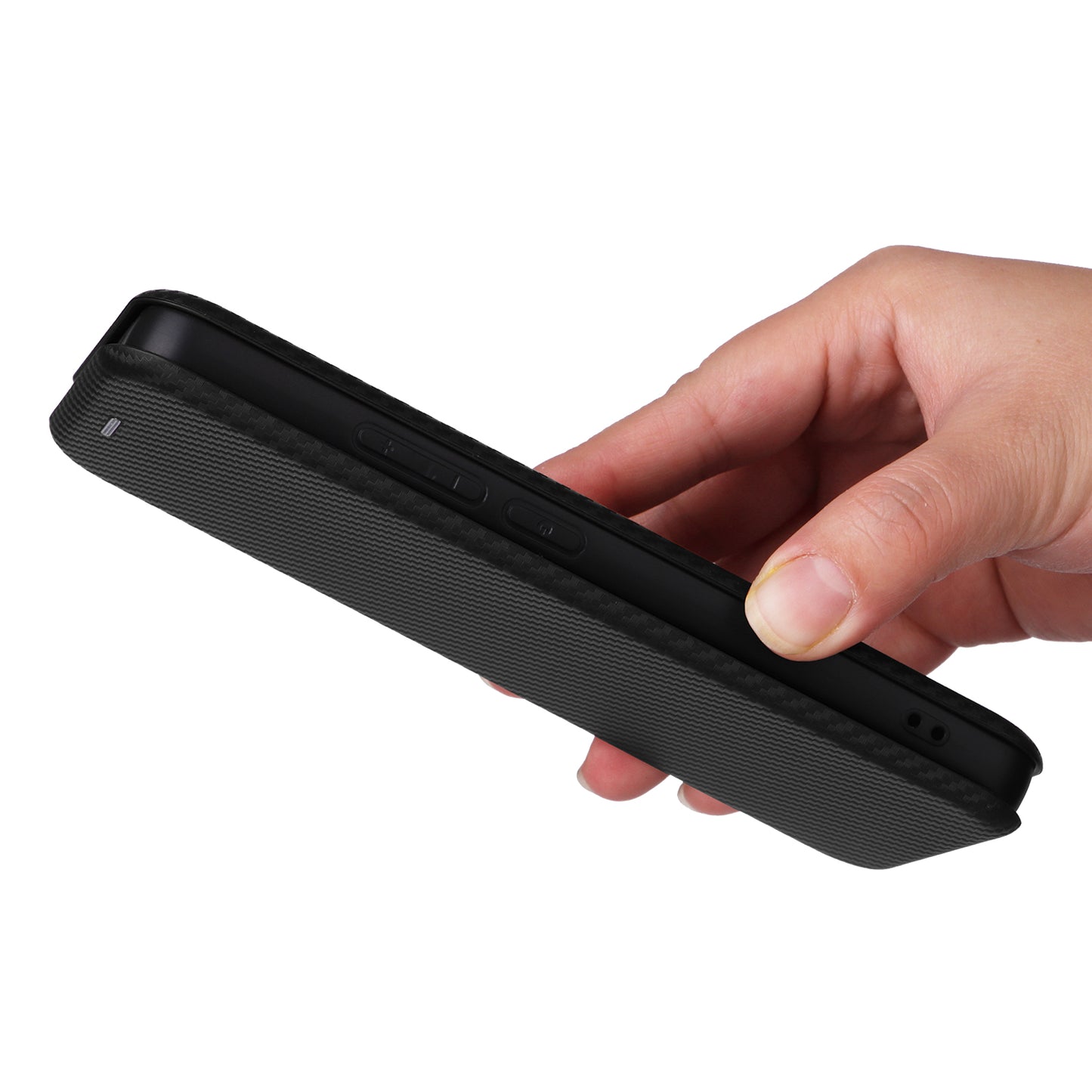 For Xiaomi Redmi Note 13 4G Leather Case Carbon Fiber Texture Phone Cover Magnetic Shock Absorbing - Black