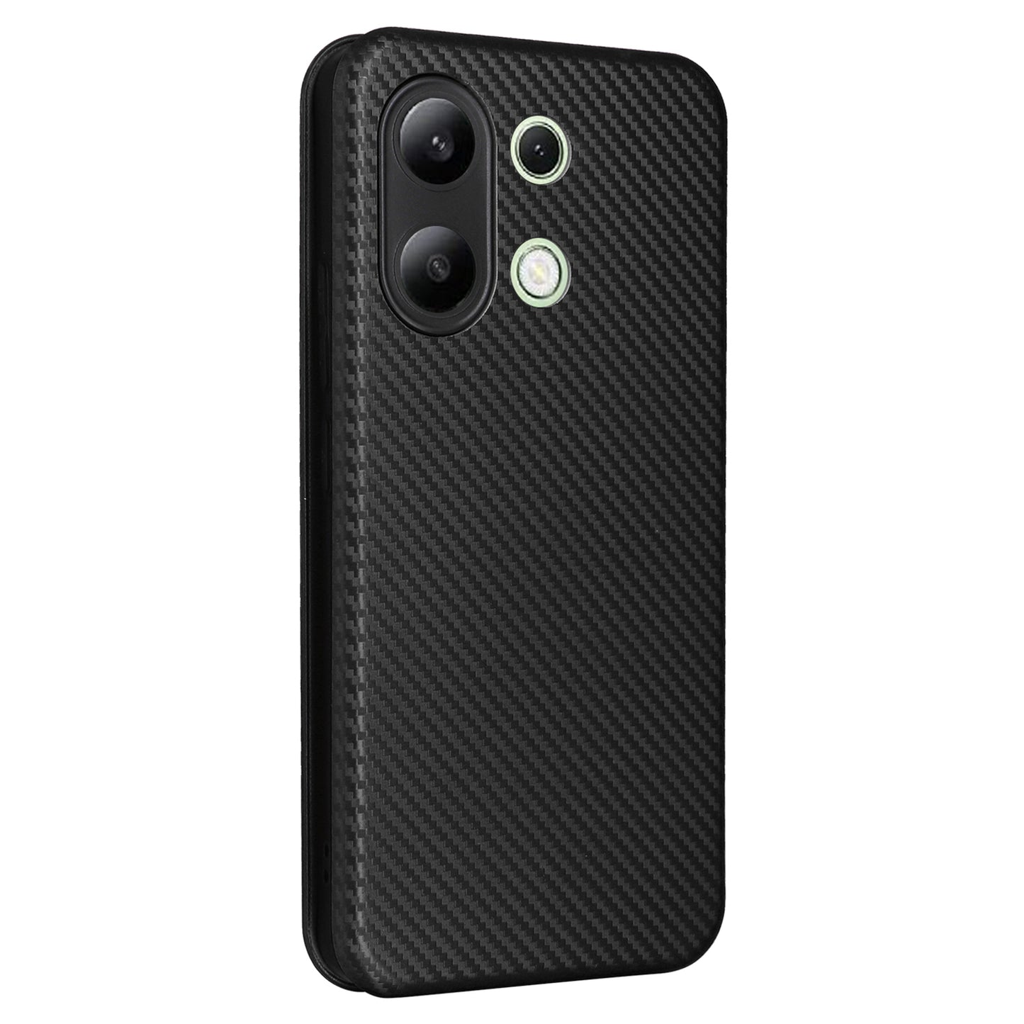For Xiaomi Redmi Note 13 4G Leather Case Carbon Fiber Texture Phone Cover Magnetic Shock Absorbing - Black