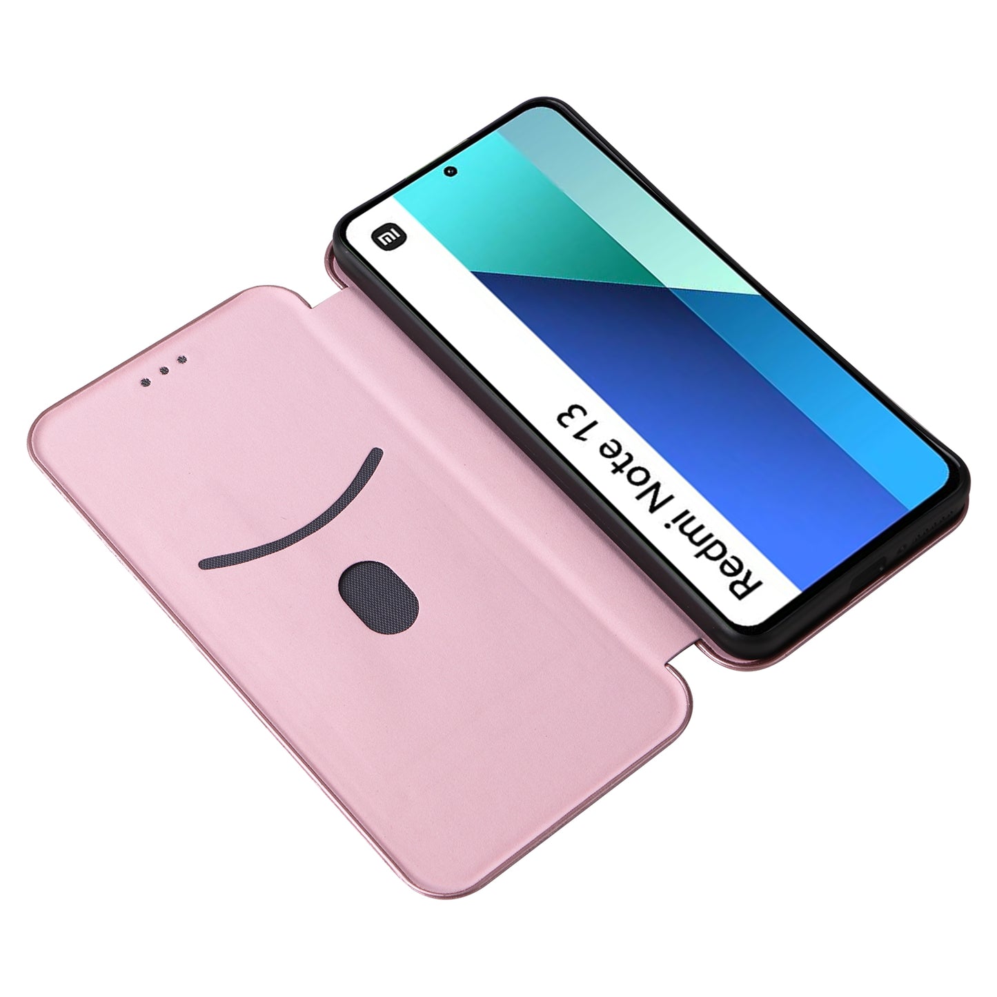 For Xiaomi Redmi Note 13 4G Leather Case Carbon Fiber Texture Phone Cover Magnetic Shock Absorbing - Rose Gold