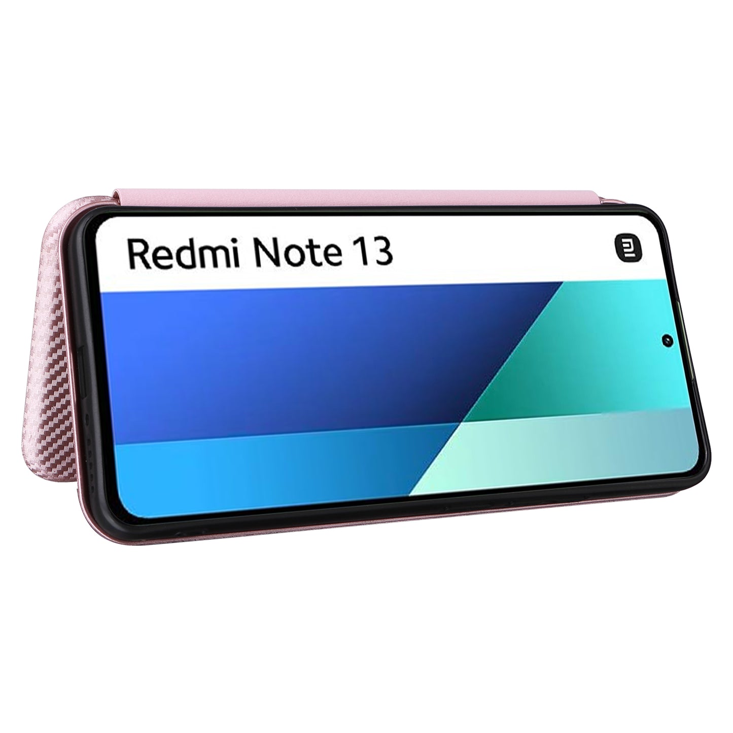 For Xiaomi Redmi Note 13 4G Leather Case Carbon Fiber Texture Phone Cover Magnetic Shock Absorbing - Rose Gold