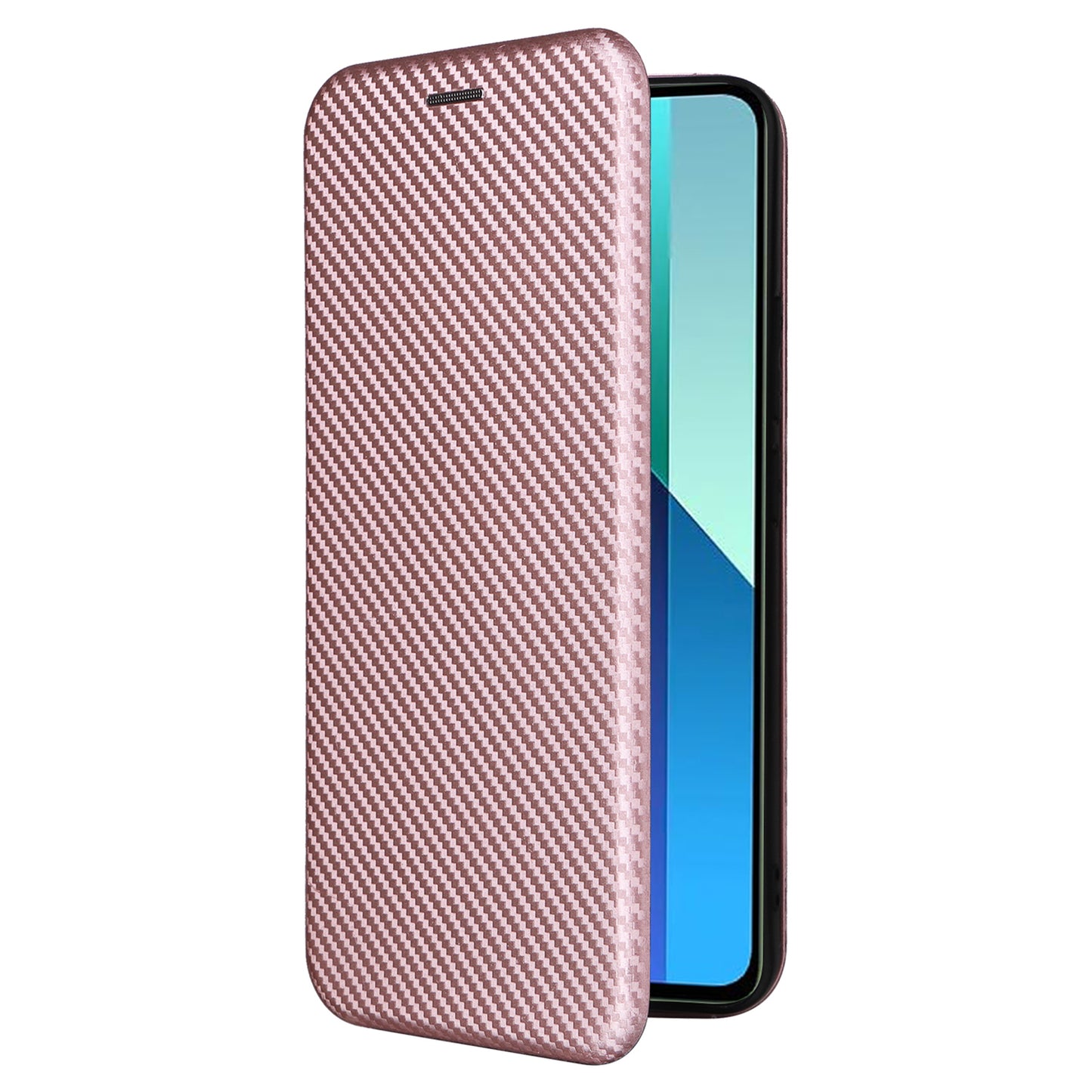 For Xiaomi Redmi Note 13 4G Leather Case Carbon Fiber Texture Phone Cover Magnetic Shock Absorbing - Rose Gold