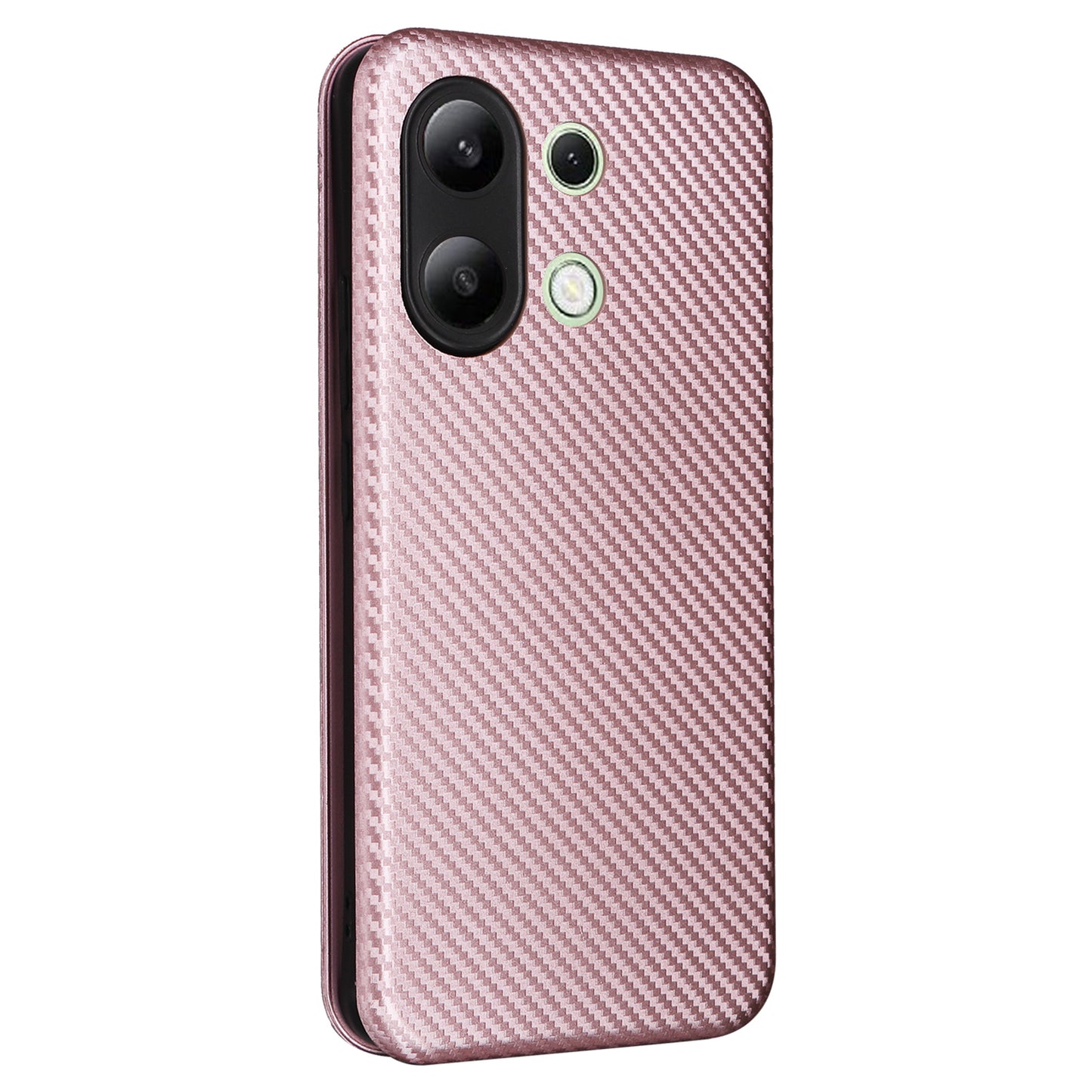 For Xiaomi Redmi Note 13 4G Leather Case Carbon Fiber Texture Phone Cover Magnetic Shock Absorbing - Rose Gold