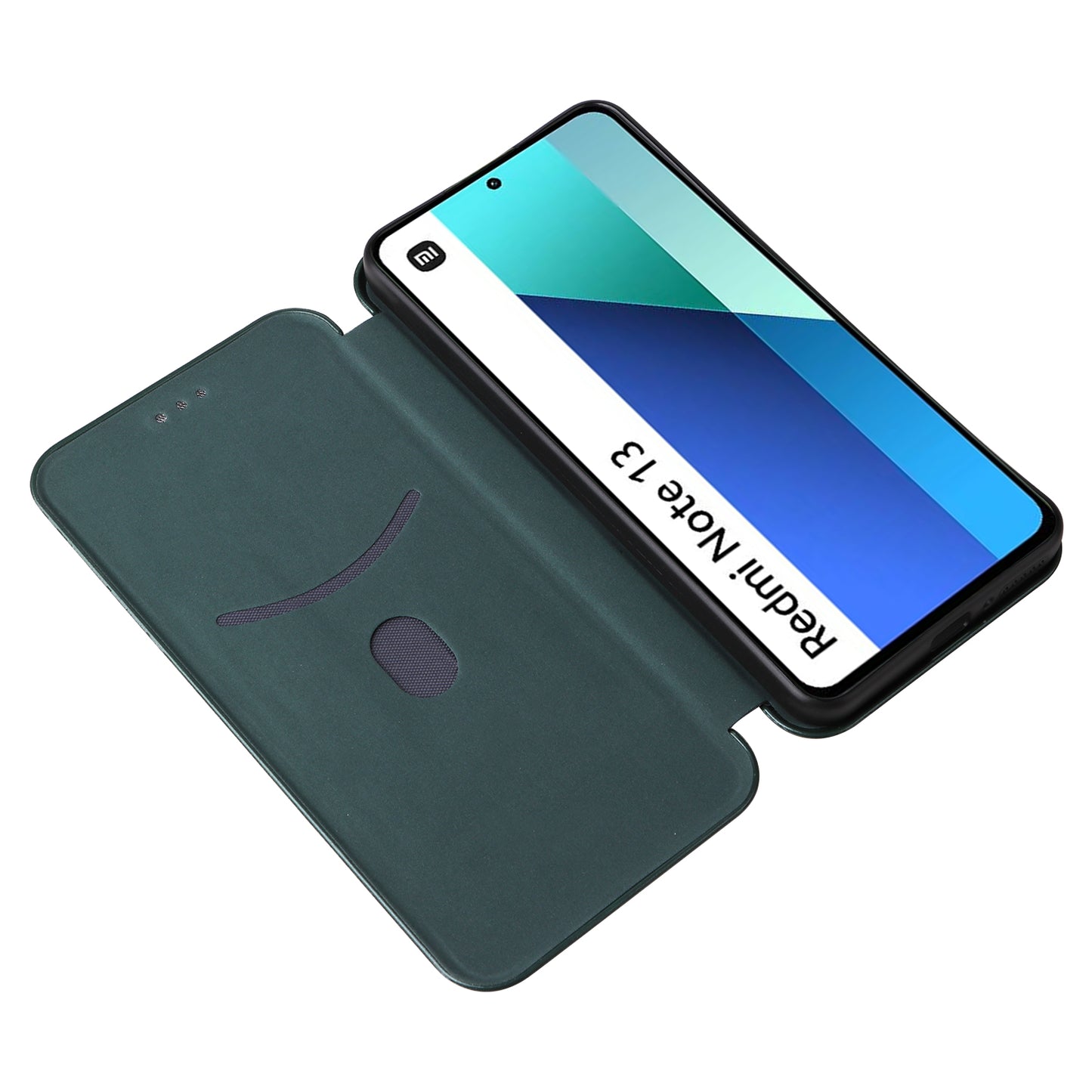 For Xiaomi Redmi Note 13 4G Leather Case Carbon Fiber Texture Phone Cover Magnetic Shock Absorbing - Green