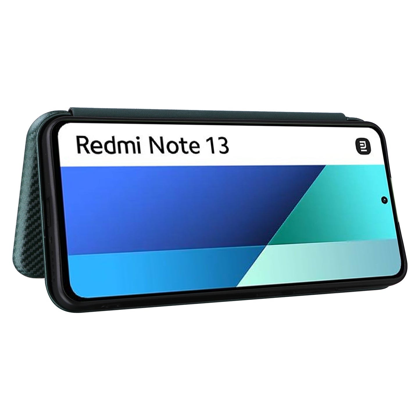 For Xiaomi Redmi Note 13 4G Leather Case Carbon Fiber Texture Phone Cover Magnetic Shock Absorbing - Green