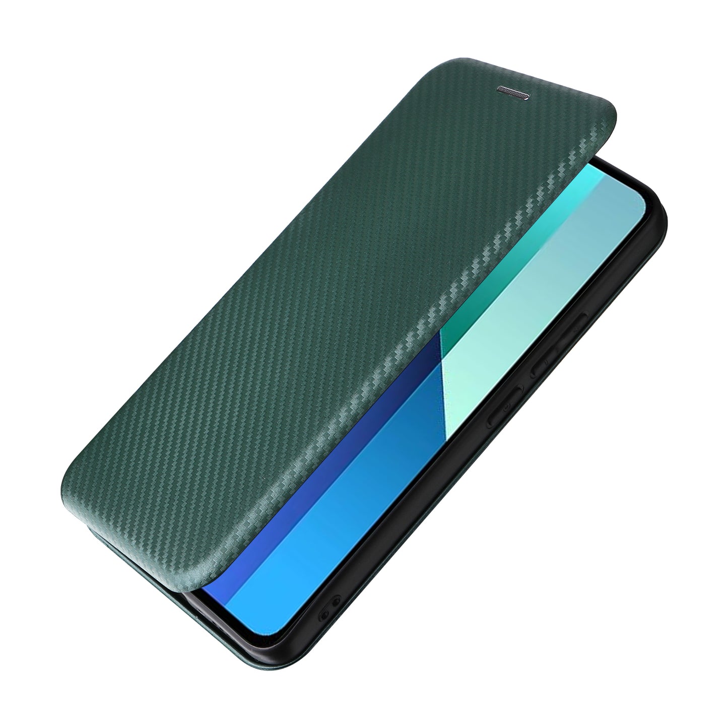 For Xiaomi Redmi Note 13 4G Leather Case Carbon Fiber Texture Phone Cover Magnetic Shock Absorbing - Green