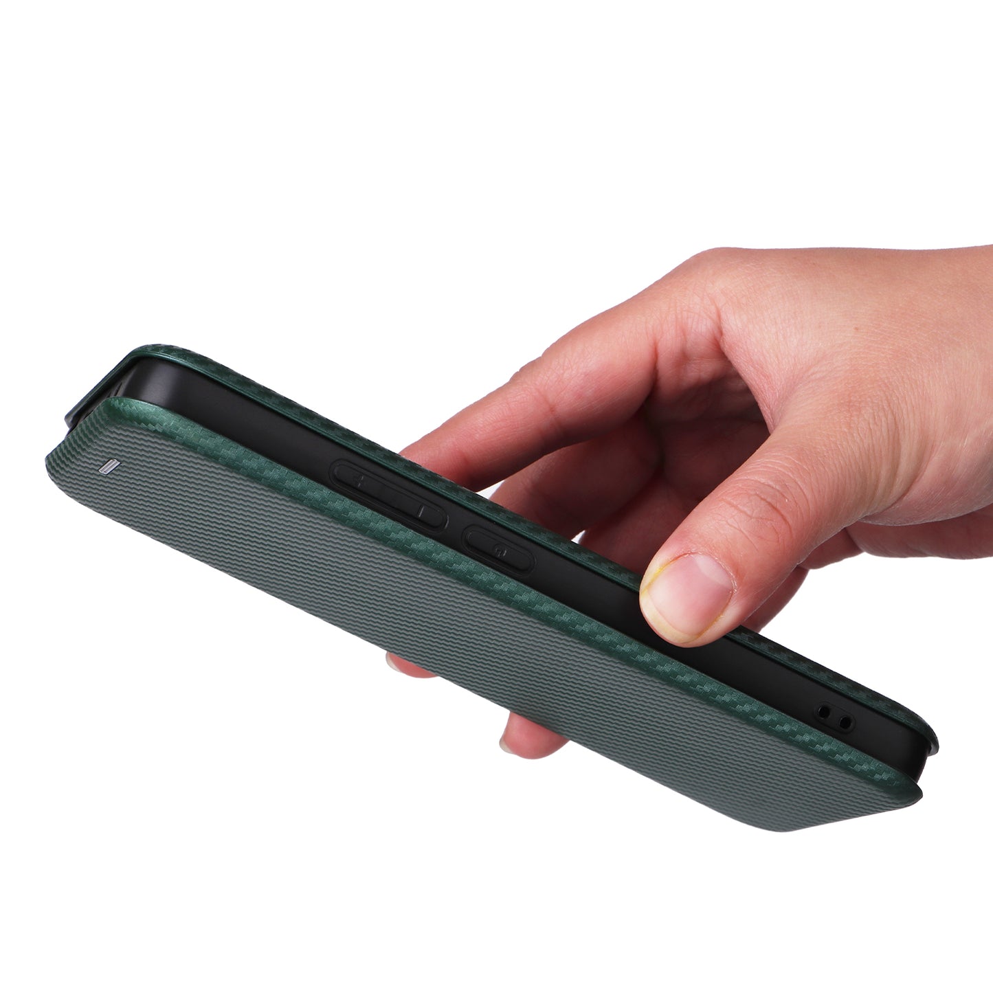 For Xiaomi Redmi Note 13 4G Leather Case Carbon Fiber Texture Phone Cover Magnetic Shock Absorbing - Green