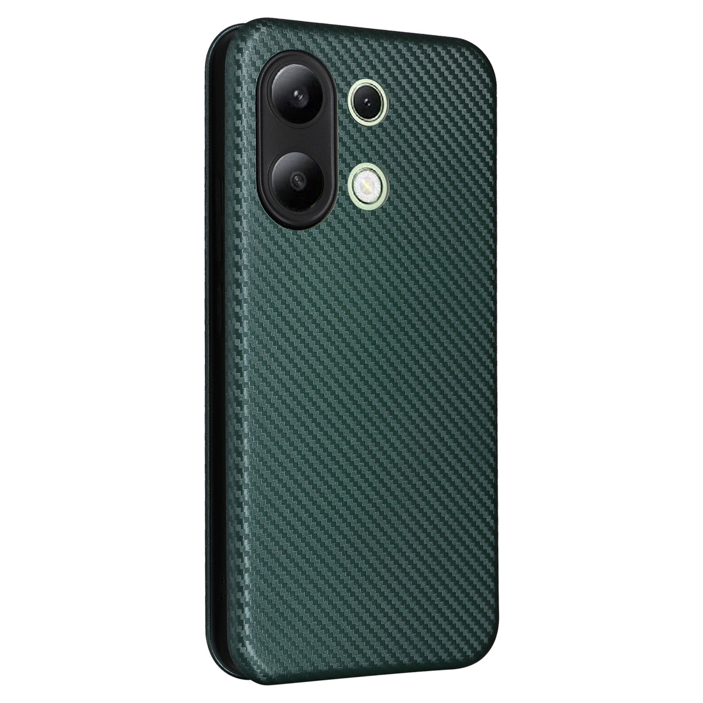 For Xiaomi Redmi Note 13 4G Leather Case Carbon Fiber Texture Phone Cover Magnetic Shock Absorbing - Green
