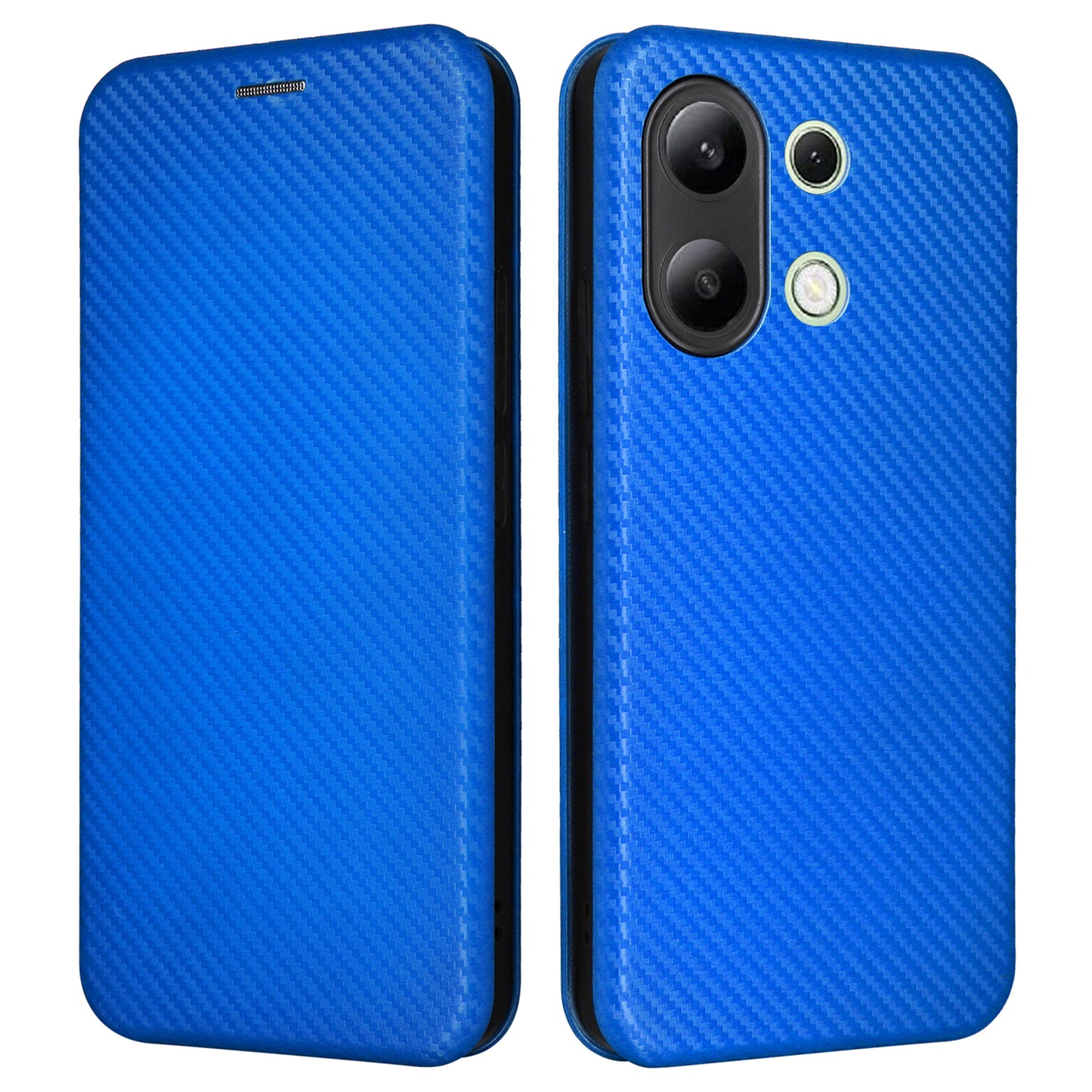 For Xiaomi Redmi Note 13 4G Leather Case Carbon Fiber Texture Phone Cover Magnetic Shock Absorbing - Blue