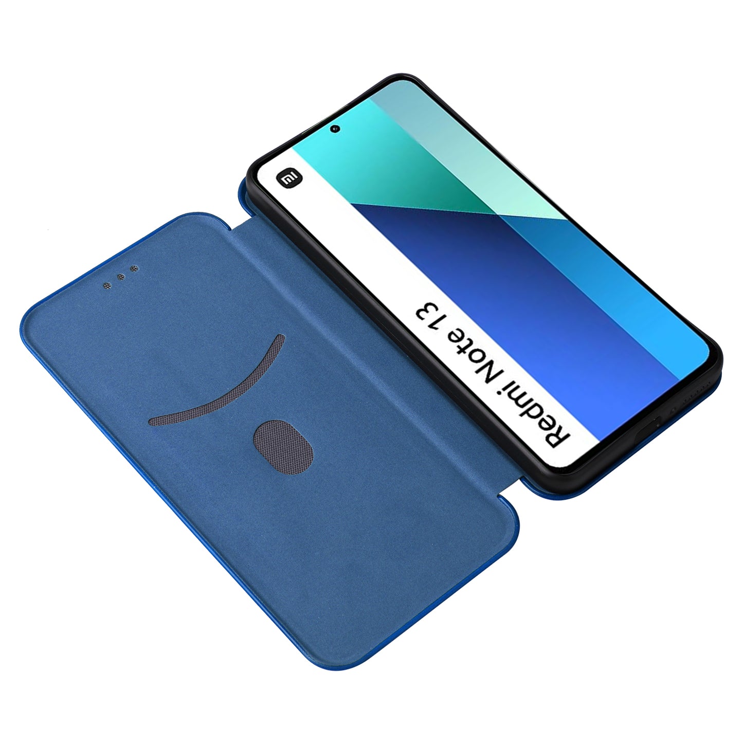 For Xiaomi Redmi Note 13 4G Leather Case Carbon Fiber Texture Phone Cover Magnetic Shock Absorbing - Blue