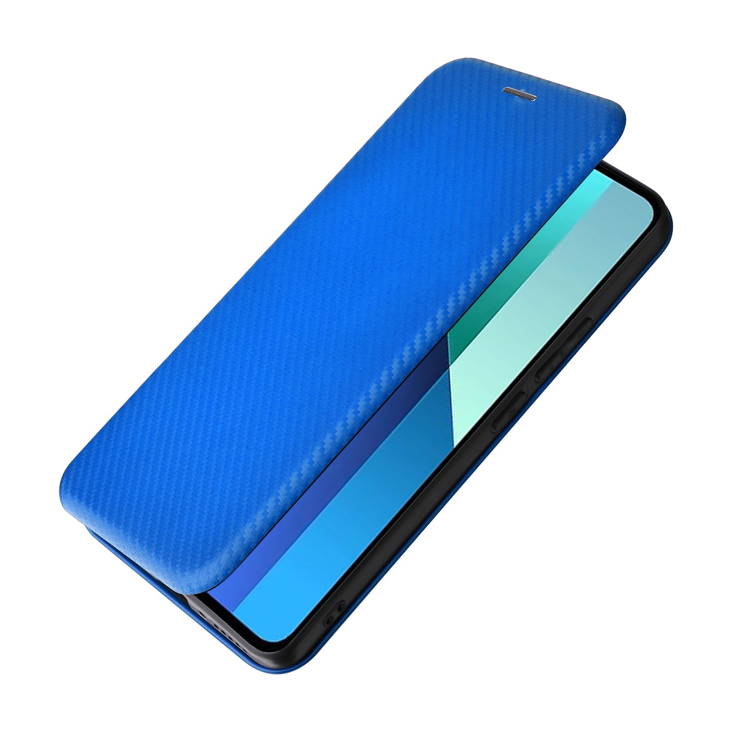 For Xiaomi Redmi Note 13 4G Leather Case Carbon Fiber Texture Phone Cover Magnetic Shock Absorbing - Blue