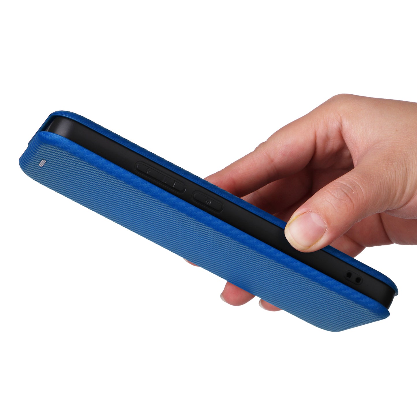 For Xiaomi Redmi Note 13 4G Leather Case Carbon Fiber Texture Phone Cover Magnetic Shock Absorbing - Blue