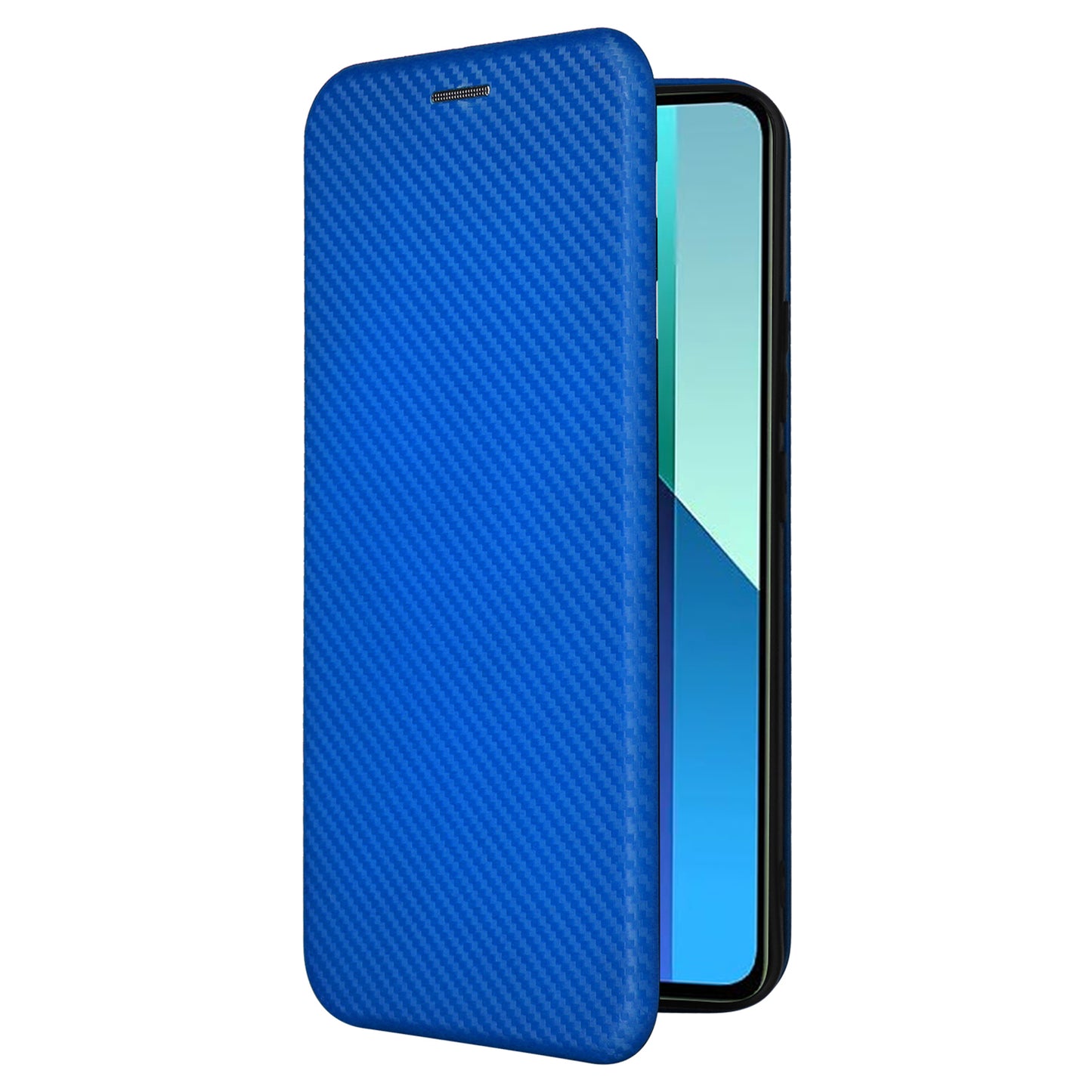 For Xiaomi Redmi Note 13 4G Leather Case Carbon Fiber Texture Phone Cover Magnetic Shock Absorbing - Blue