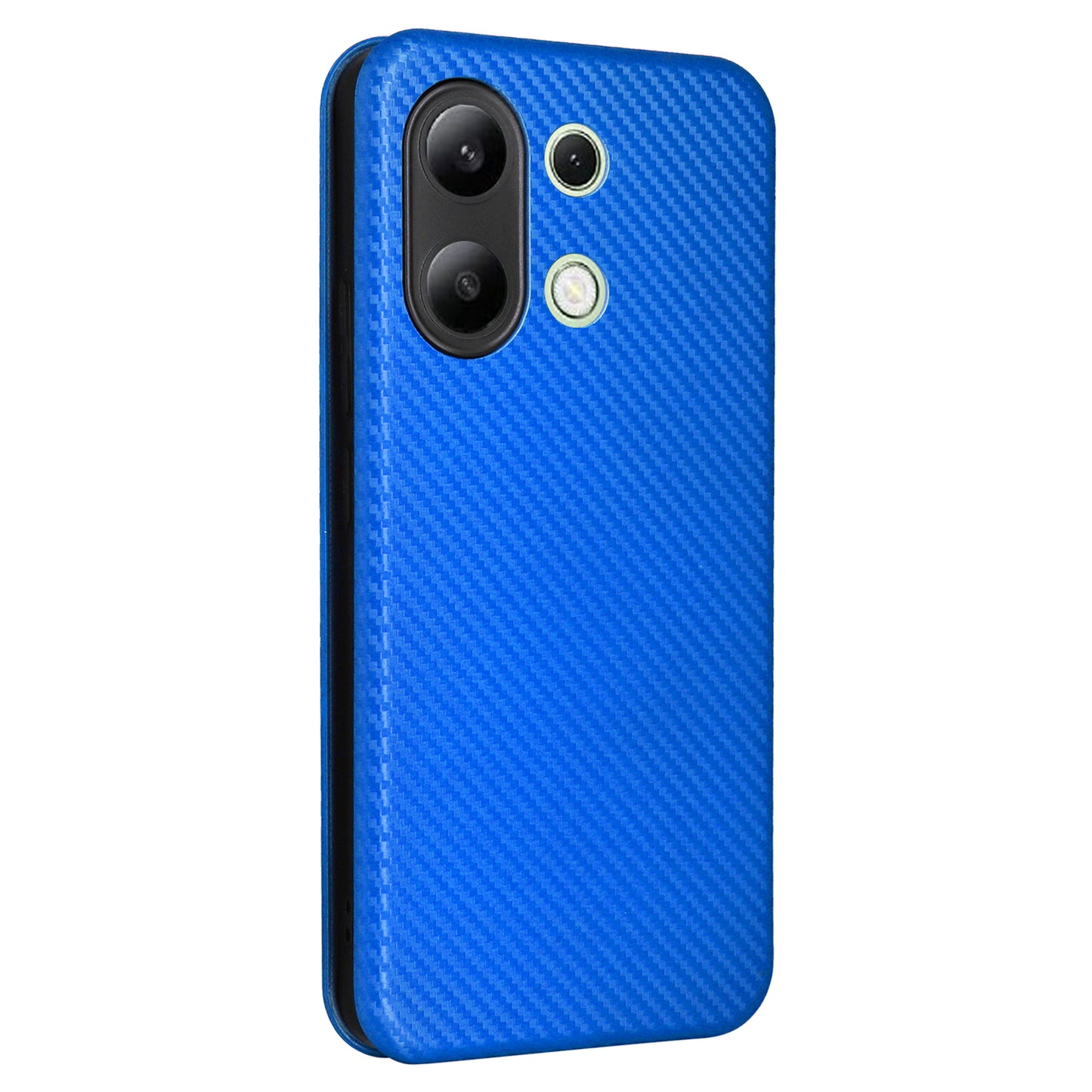 For Xiaomi Redmi Note 13 4G Leather Case Carbon Fiber Texture Phone Cover Magnetic Shock Absorbing - Blue