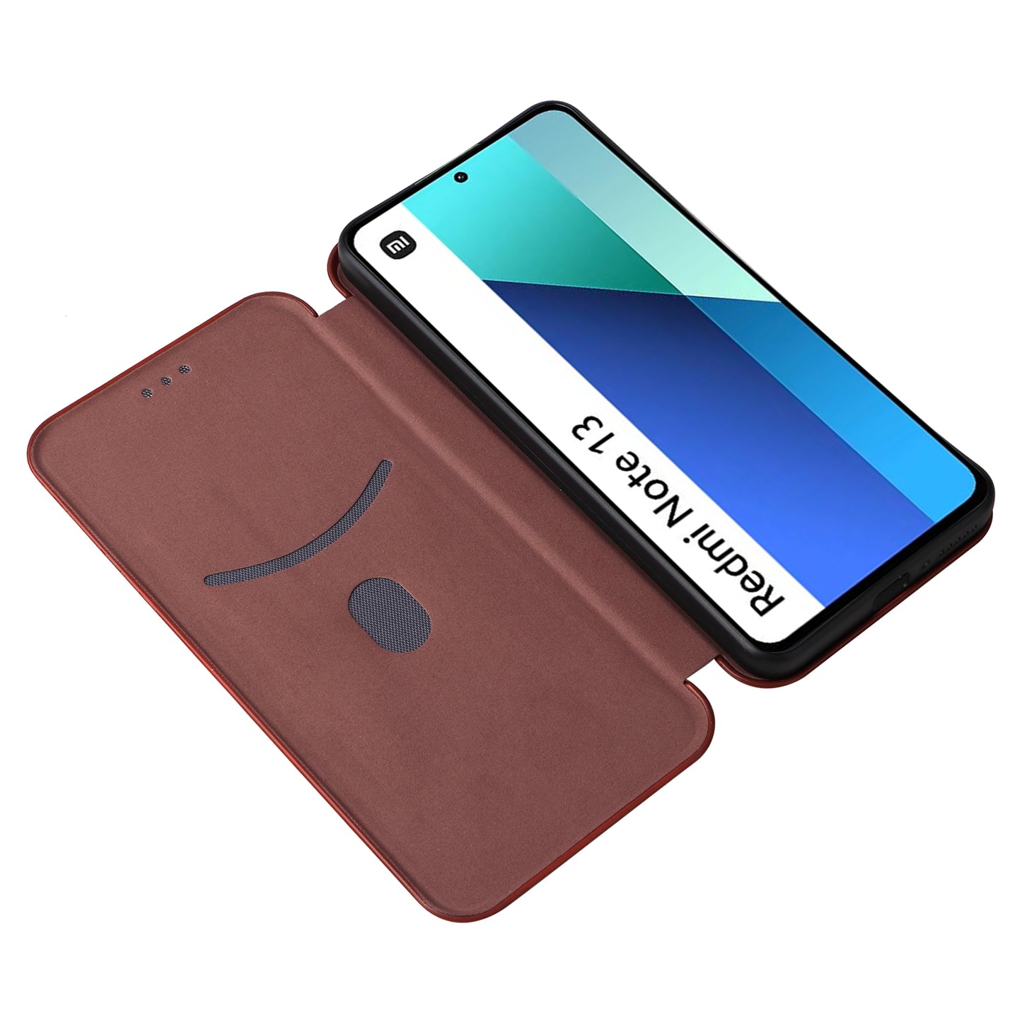 For Xiaomi Redmi Note 13 4G Leather Case Carbon Fiber Texture Phone Cover Magnetic Shock Absorbing - Brown