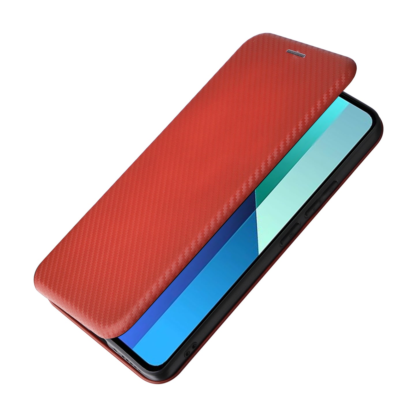 For Xiaomi Redmi Note 13 4G Leather Case Carbon Fiber Texture Phone Cover Magnetic Shock Absorbing - Brown