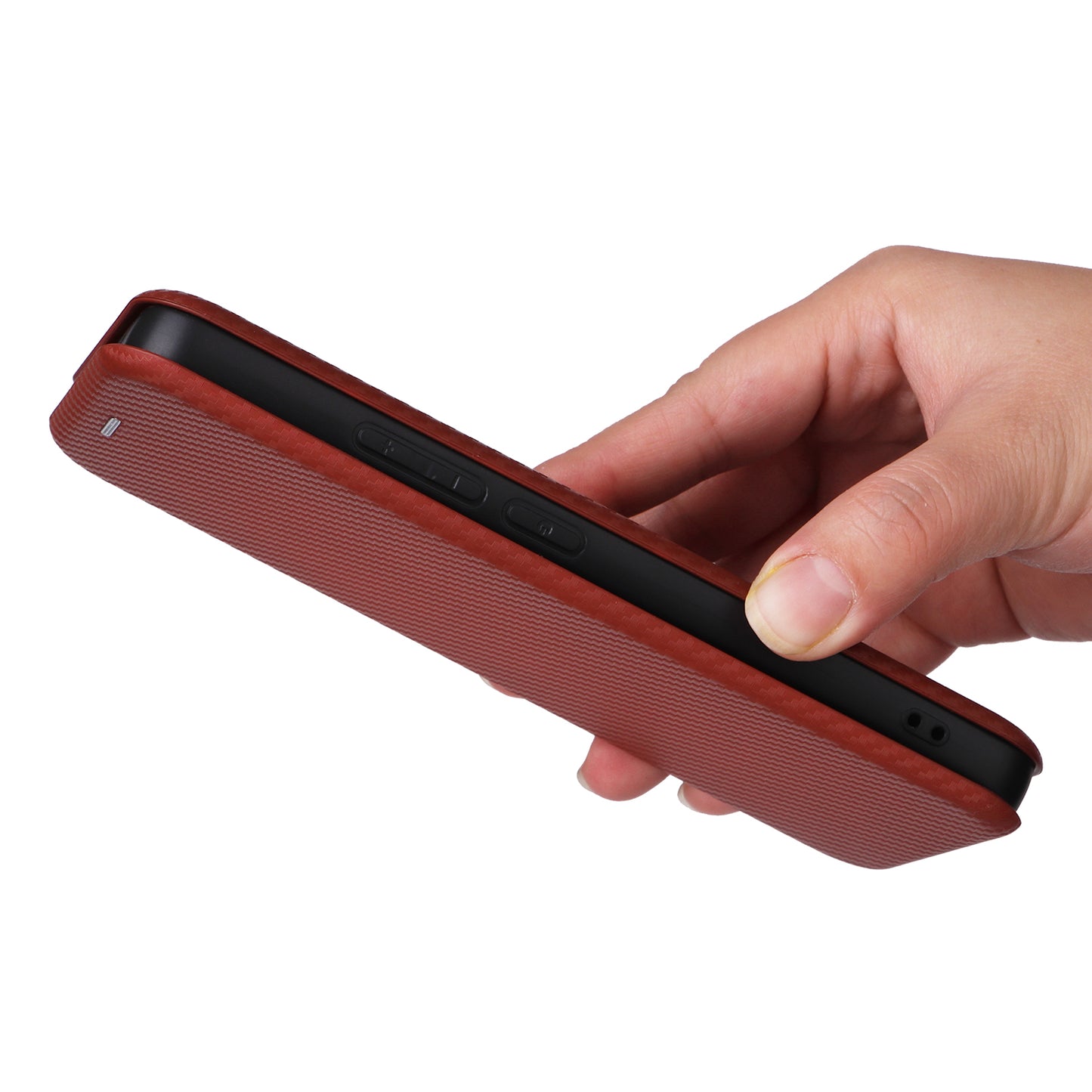 For Xiaomi Redmi Note 13 4G Leather Case Carbon Fiber Texture Phone Cover Magnetic Shock Absorbing - Brown