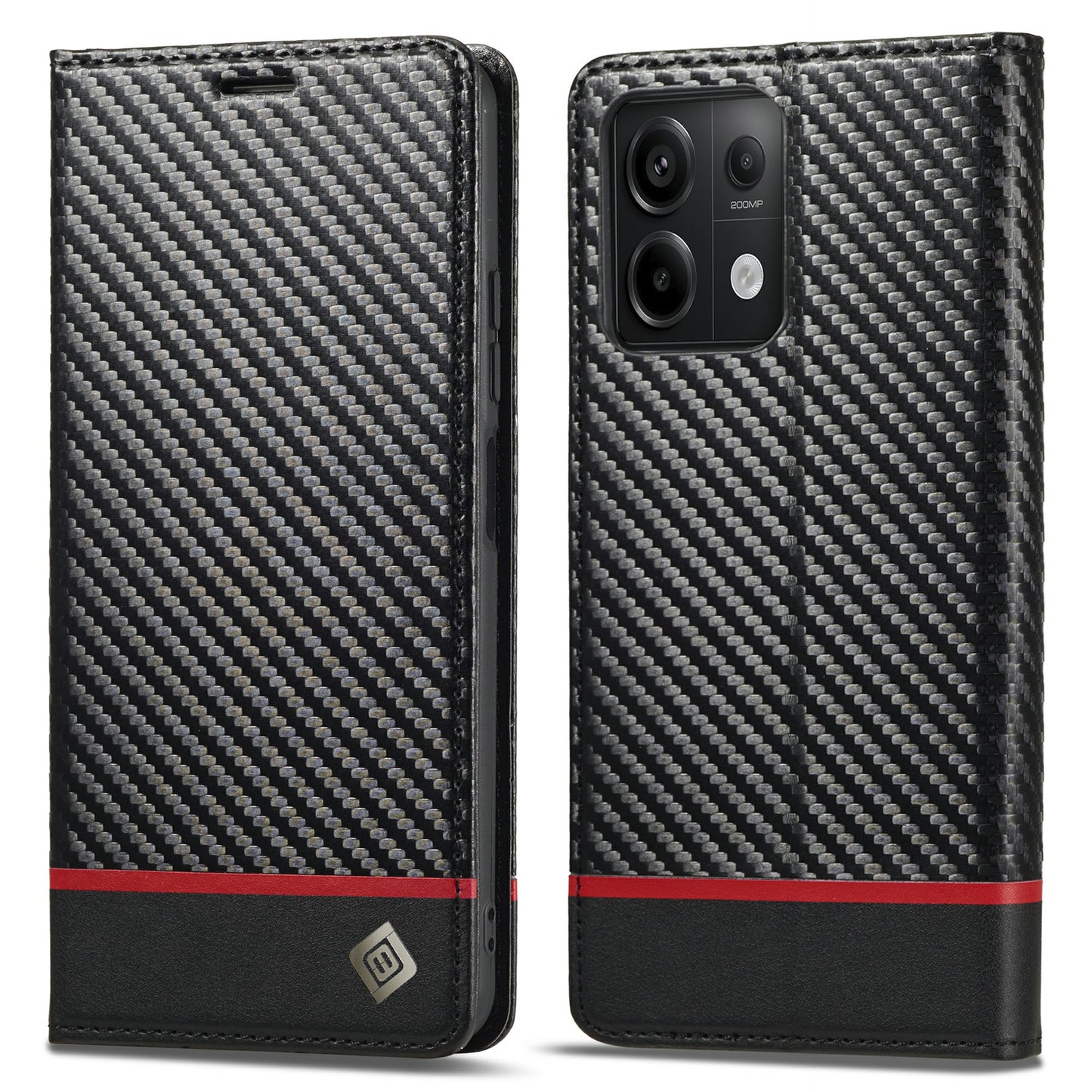 LC.IMEEKE For Xiaomi Redmi Note 13 5G Case Carbon Fiber Texture PU Leather Flip Stand Cover - Horizontal Stripe