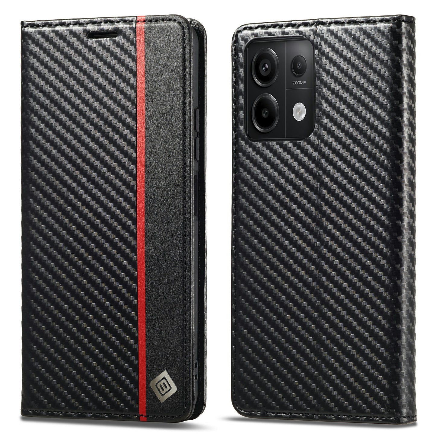 LC.IMEEKE For Xiaomi Redmi Note 13 5G Case Carbon Fiber Texture PU Leather Flip Stand Cover - Vertical Stripe