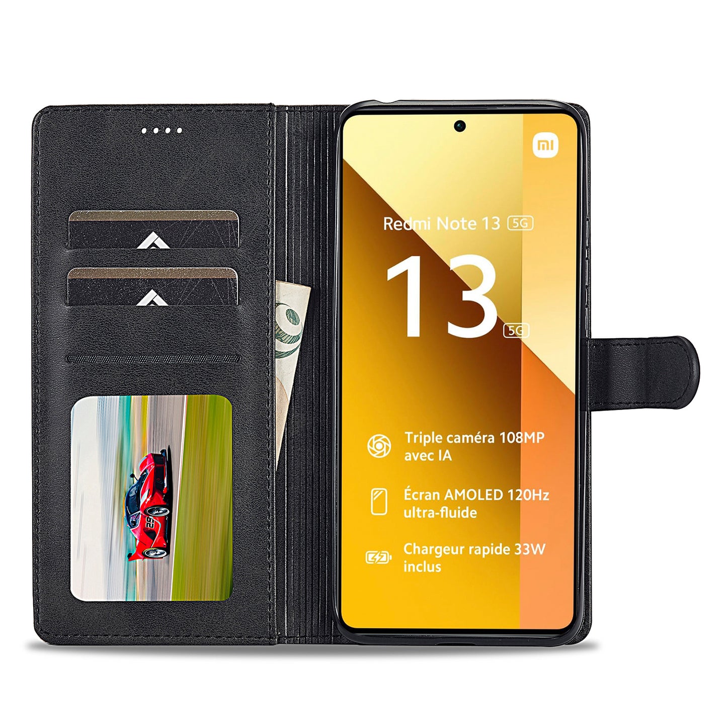 LC.IMEEKE For Xiaomi Redmi Note 13 5G Case Flip Leather Wallet Stand Phone Cover - Black