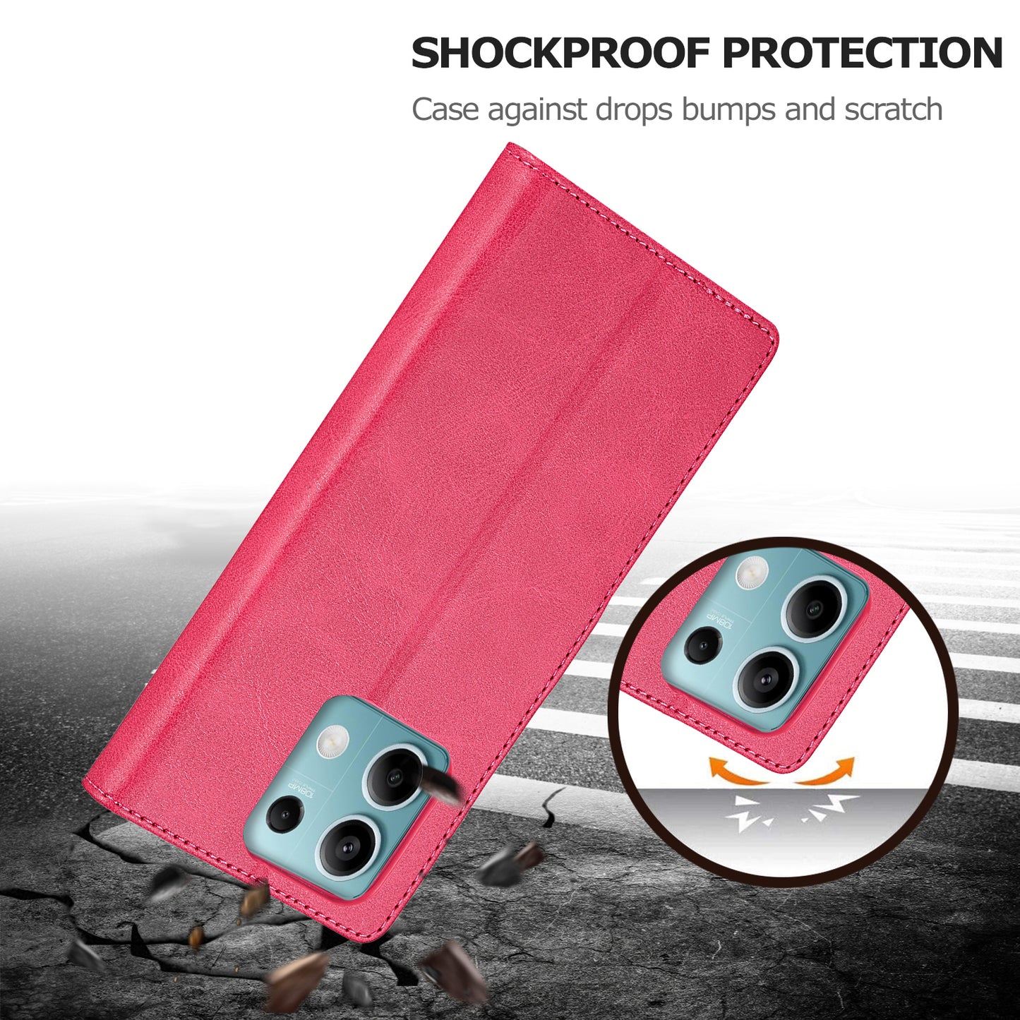 LC.IMEEKE For Xiaomi Redmi Note 13 5G Case Flip Leather Wallet Stand Phone Cover - Rose